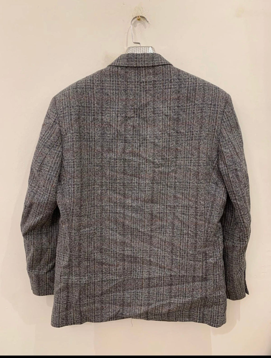 Vintage pure wool tweed glen check gray classic hunting jacket blazer 44R 44L
