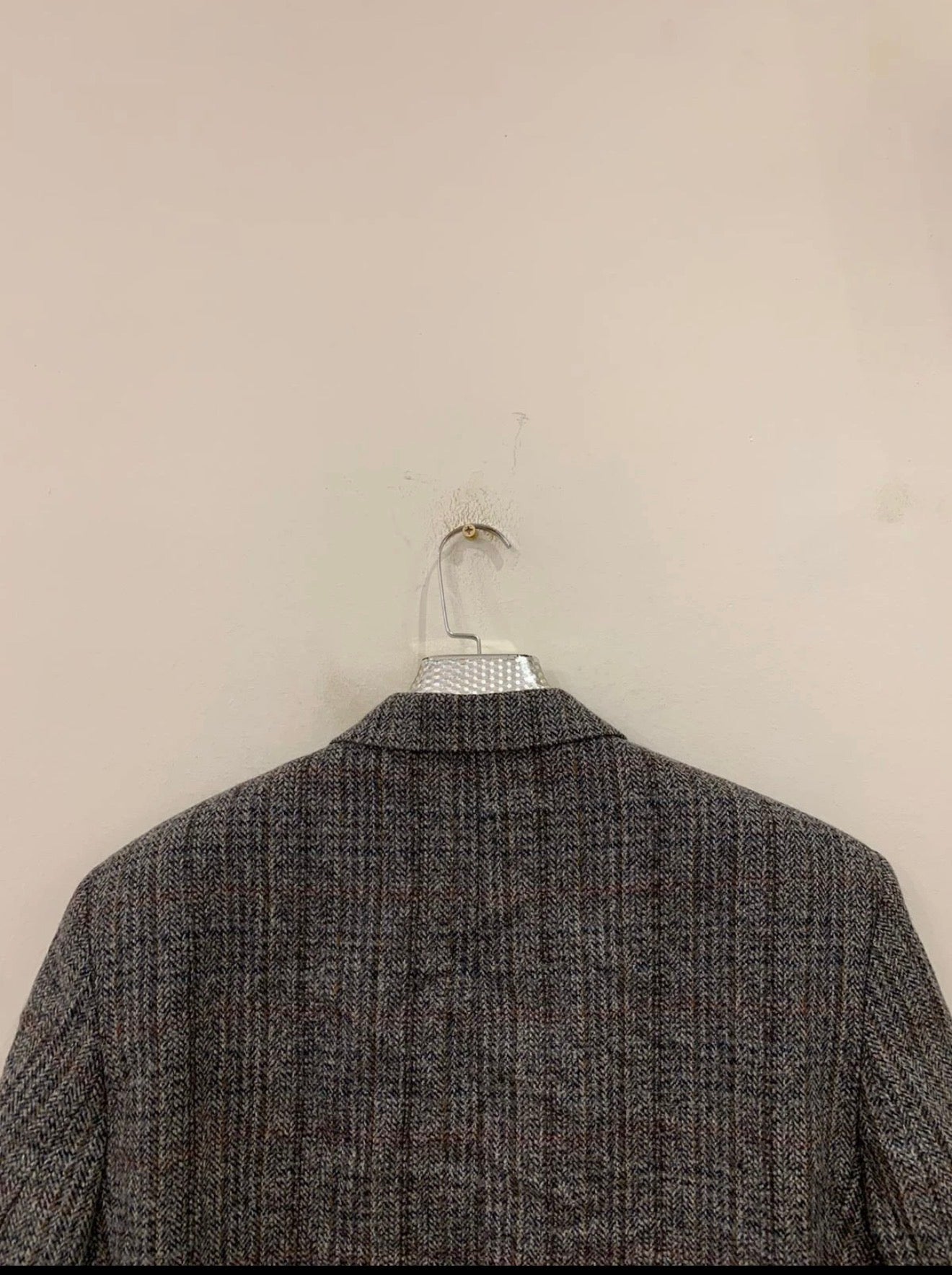 Vintage pure wool tweed glen check gray classic hunting jacket blazer 44R 44L