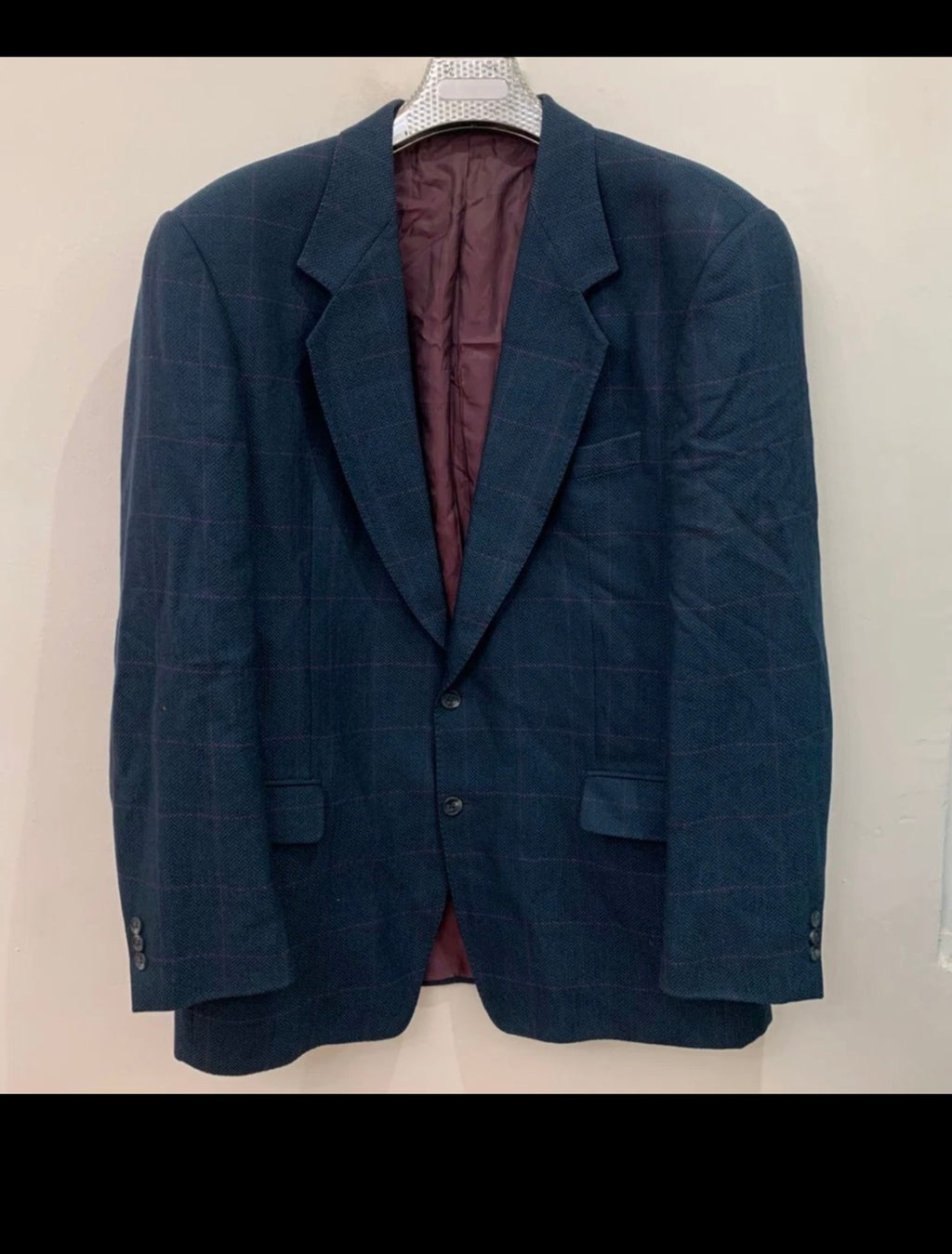 Vintage Daniel Hechter Wool Cashmere Windowpane turquoise jacket blazer 46L XL
