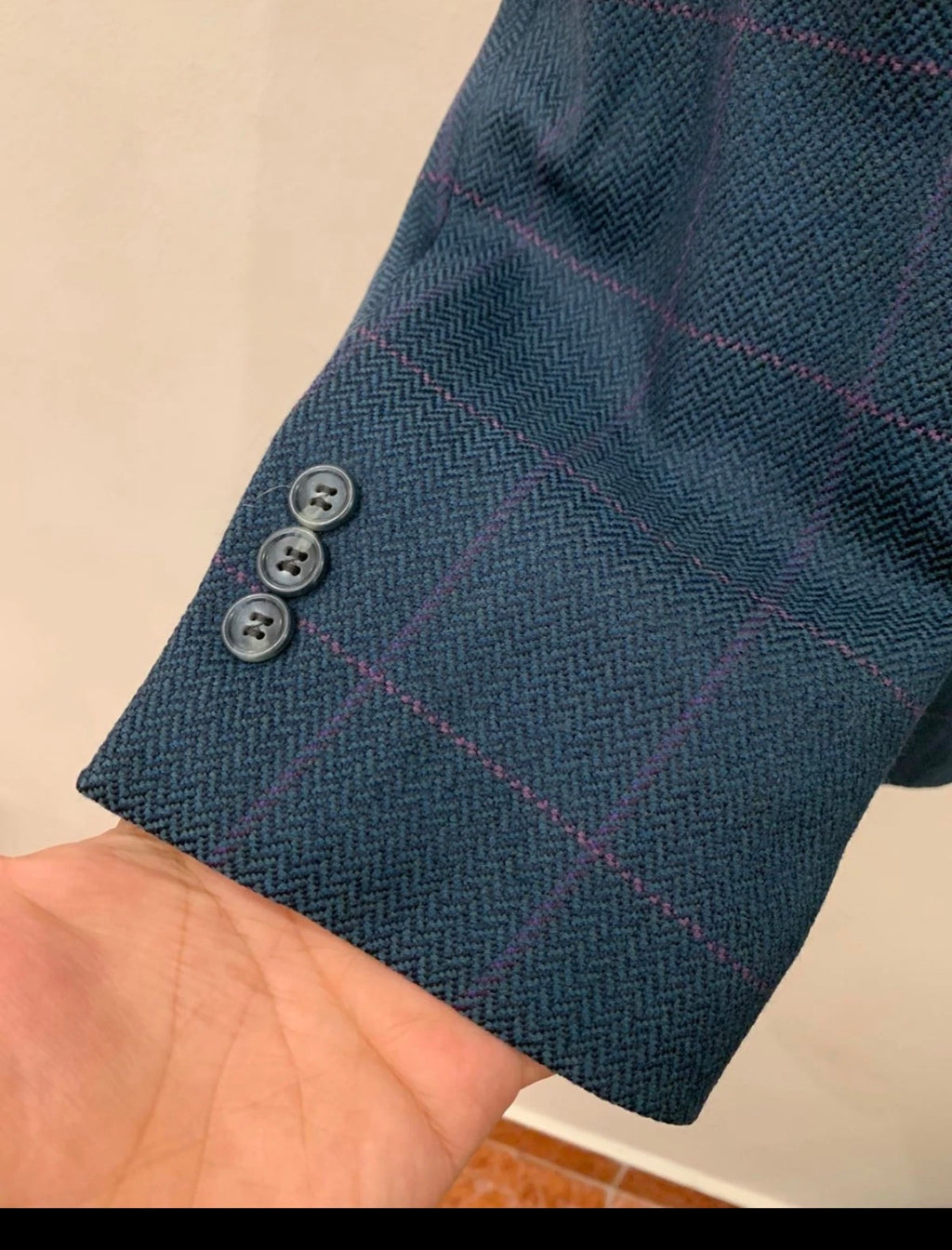 Vintage Daniel Hechter Wool Cashmere Windowpane turquoise jacket blazer 46L XL