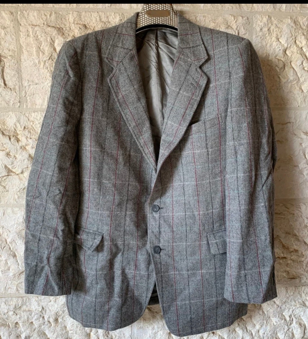 Vintage Alpaca wool Windowpane classic gray jacket blazer 40R