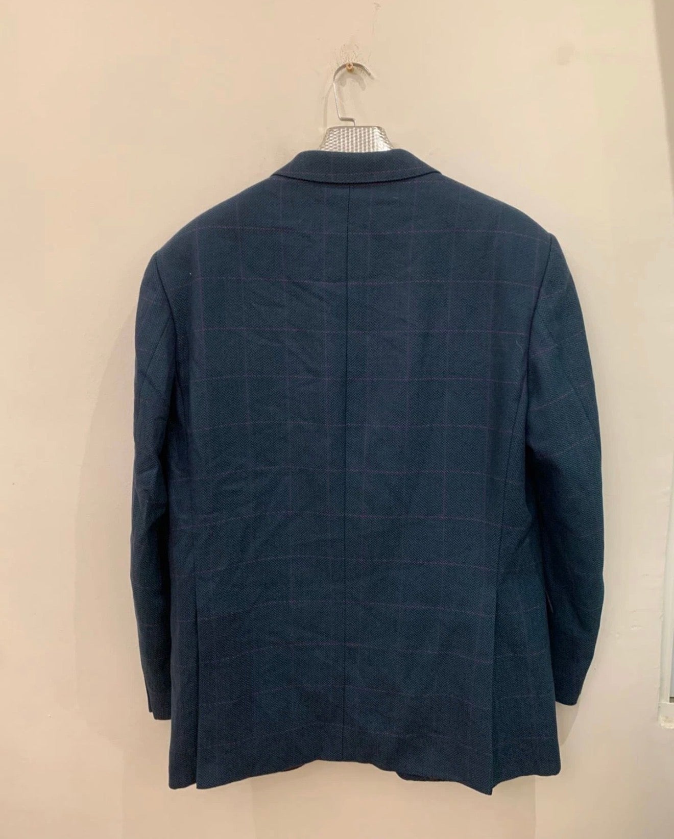 Vintage Daniel Hechter Wool Cashmere Windowpane turquoise jacket blazer 46L XL