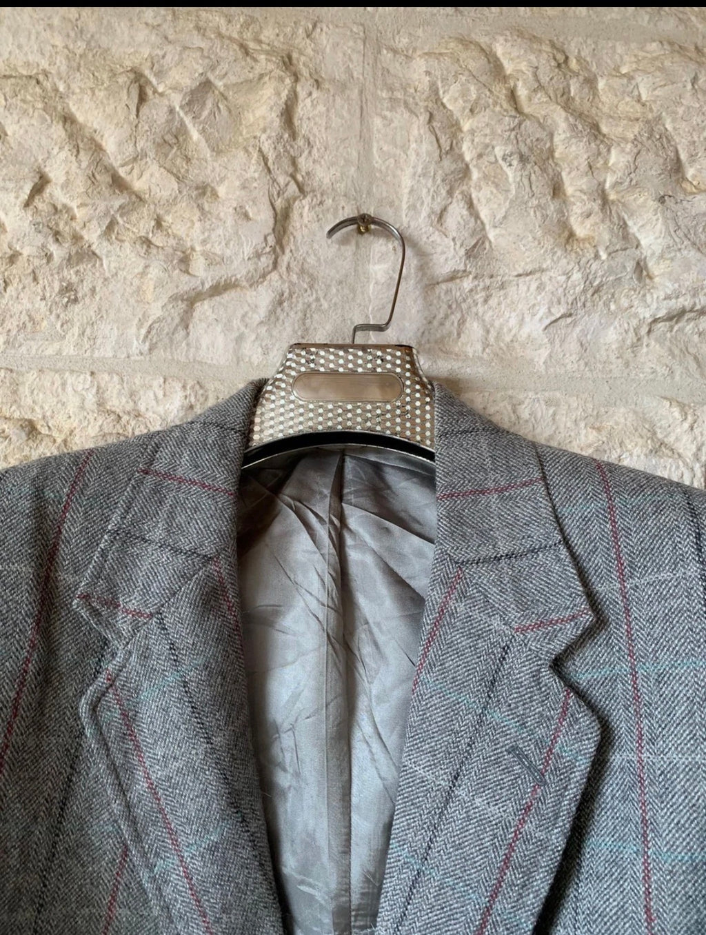 Vintage Alpaca wool Windowpane classic gray jacket blazer 40R