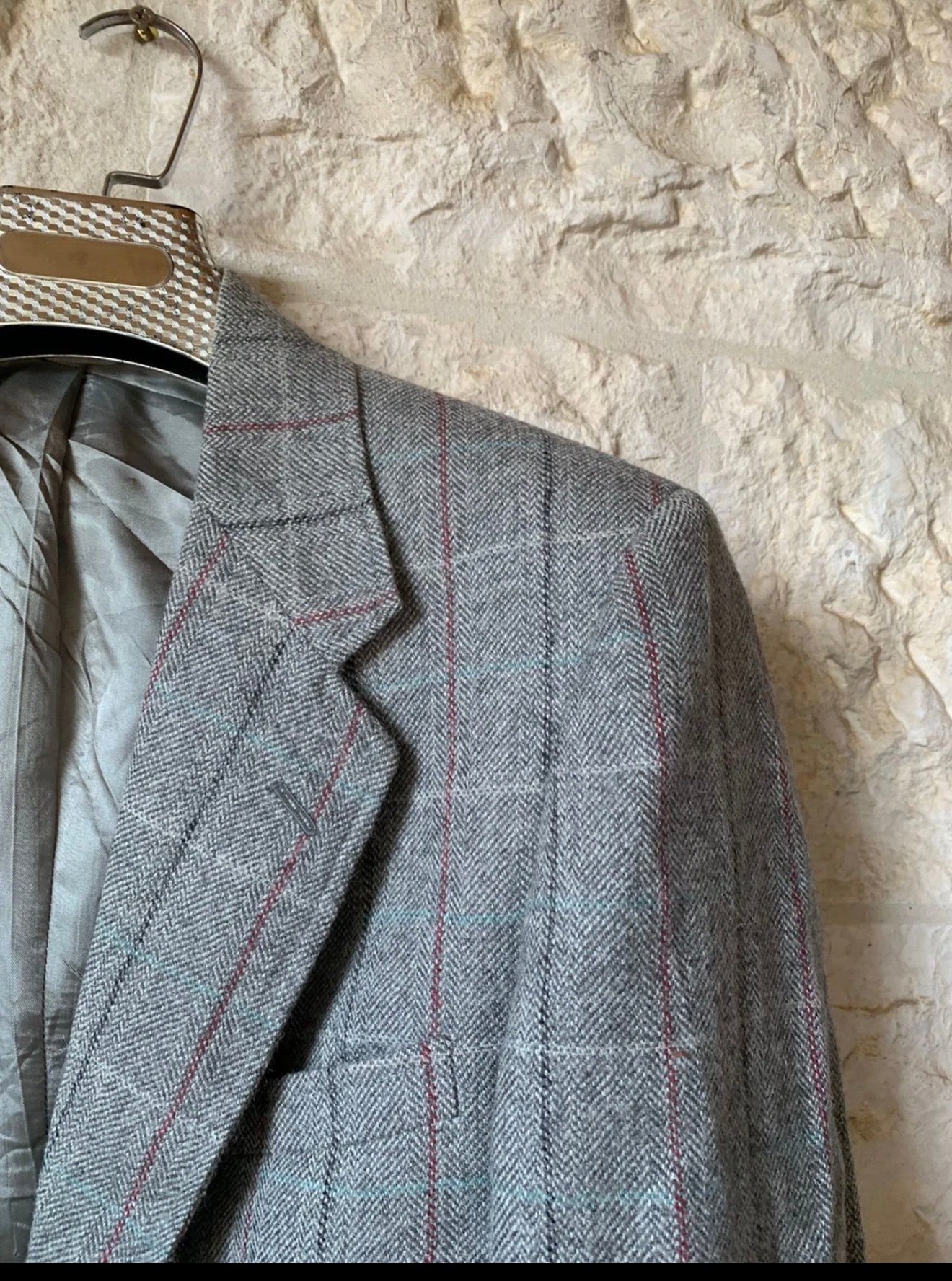 Vintage Alpaca wool Windowpane classic gray jacket blazer 40R