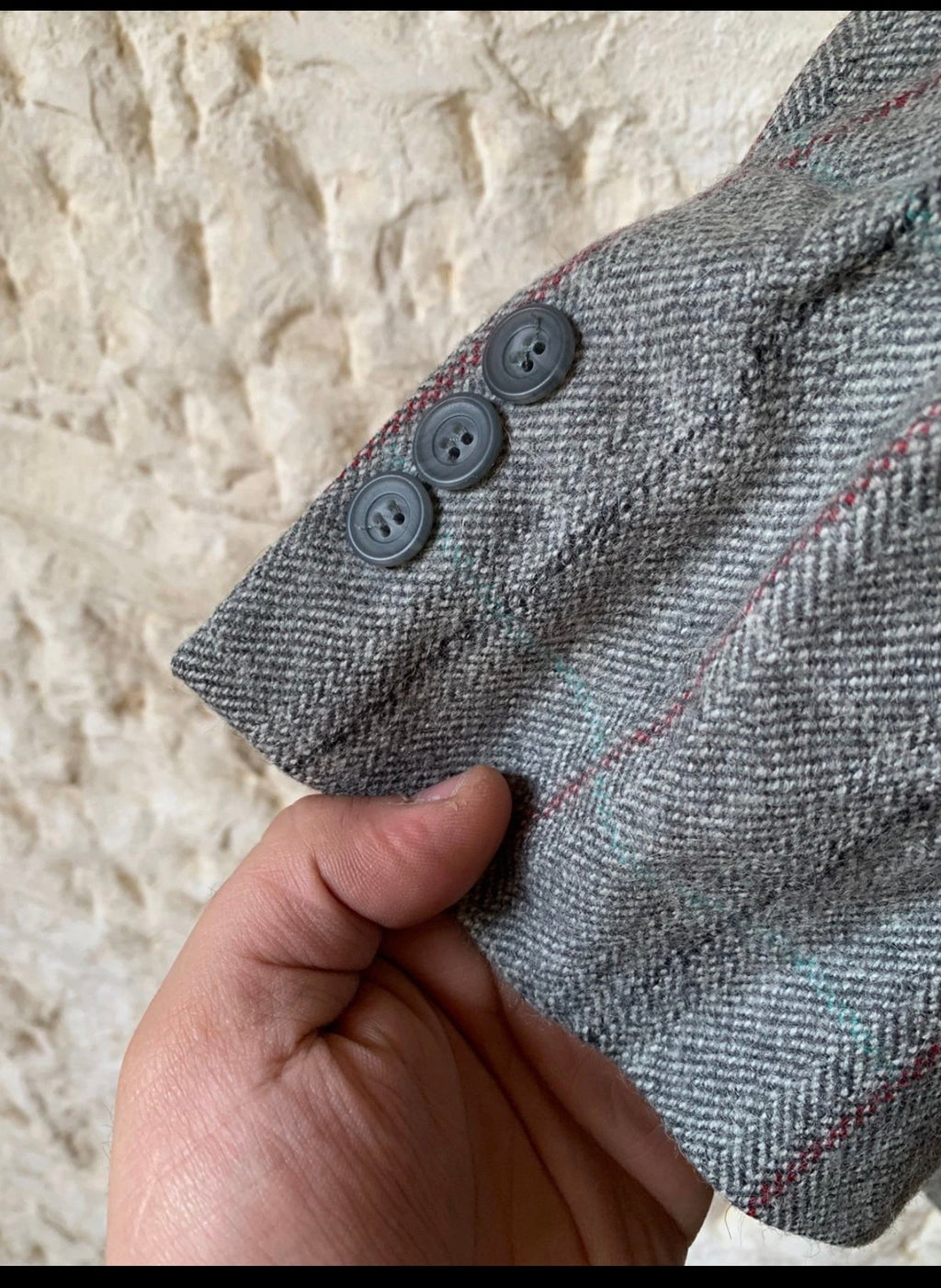 Vintage Alpaca wool Windowpane classic gray jacket blazer 40R