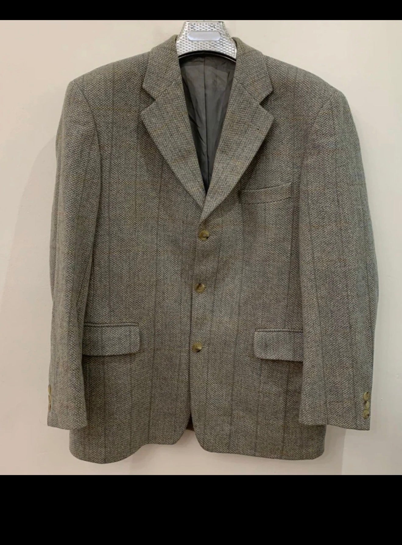 Vintage Commander pure wool windowpane classic beige jacket blazer 44R