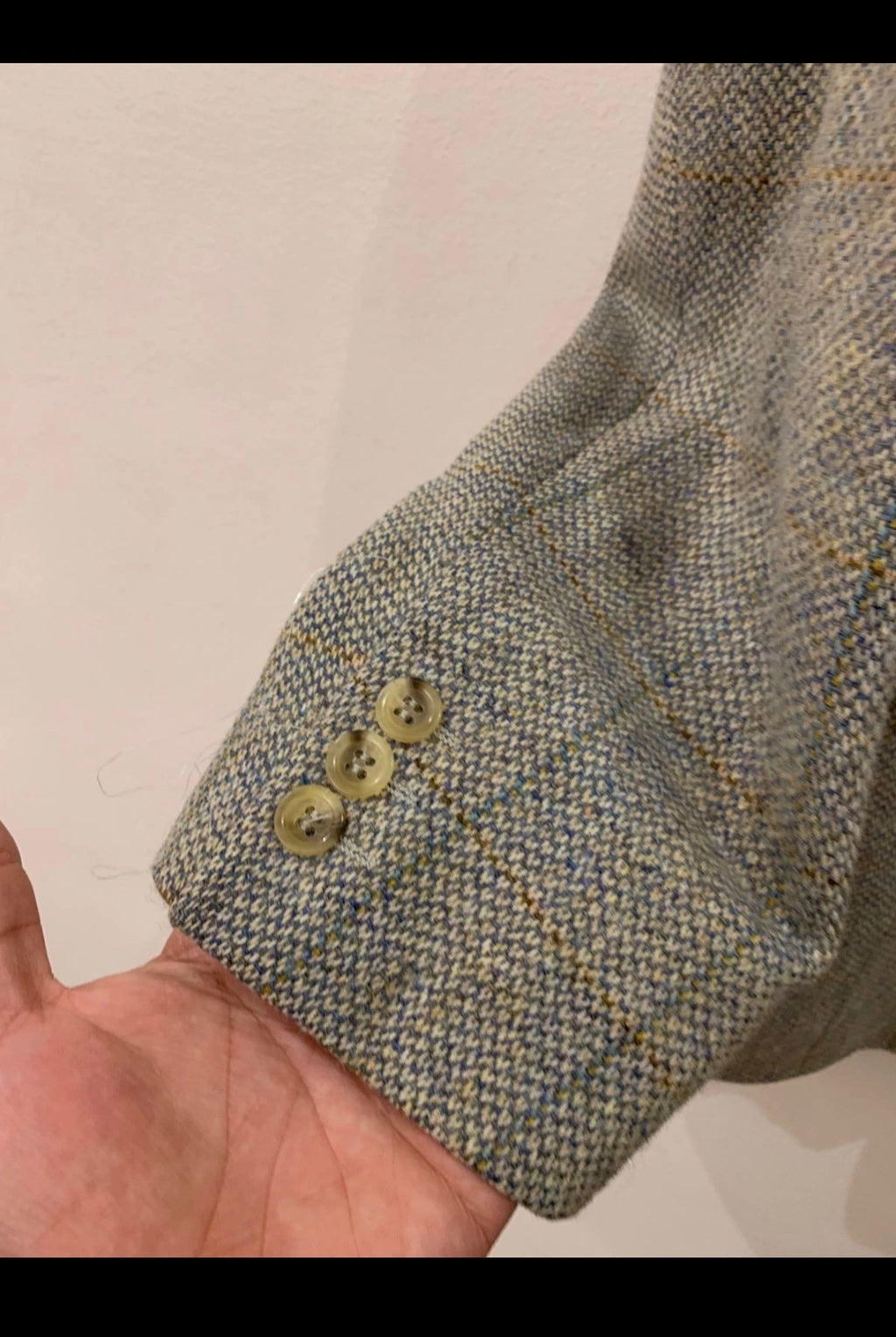 Vintage Commander pure wool windowpane classic beige jacket blazer 44R