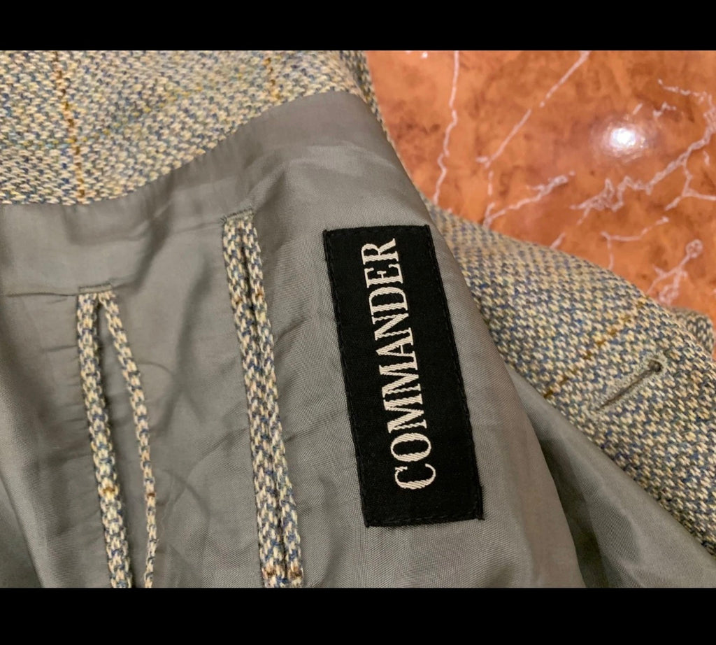 Vintage Commander pure wool windowpane classic beige jacket blazer 44R