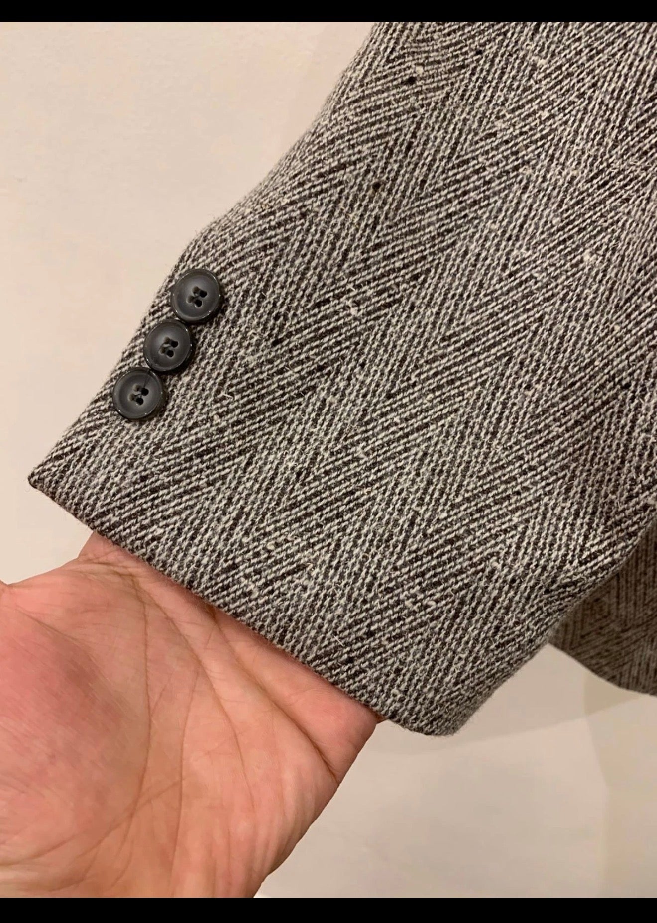Vintage pure wool herringbone grayish beige classic hunting jacket blazer 38R