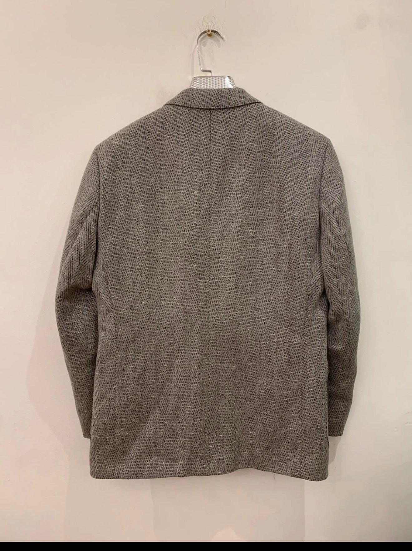 Vintage pure wool herringbone grayish beige classic hunting jacket blazer 38R