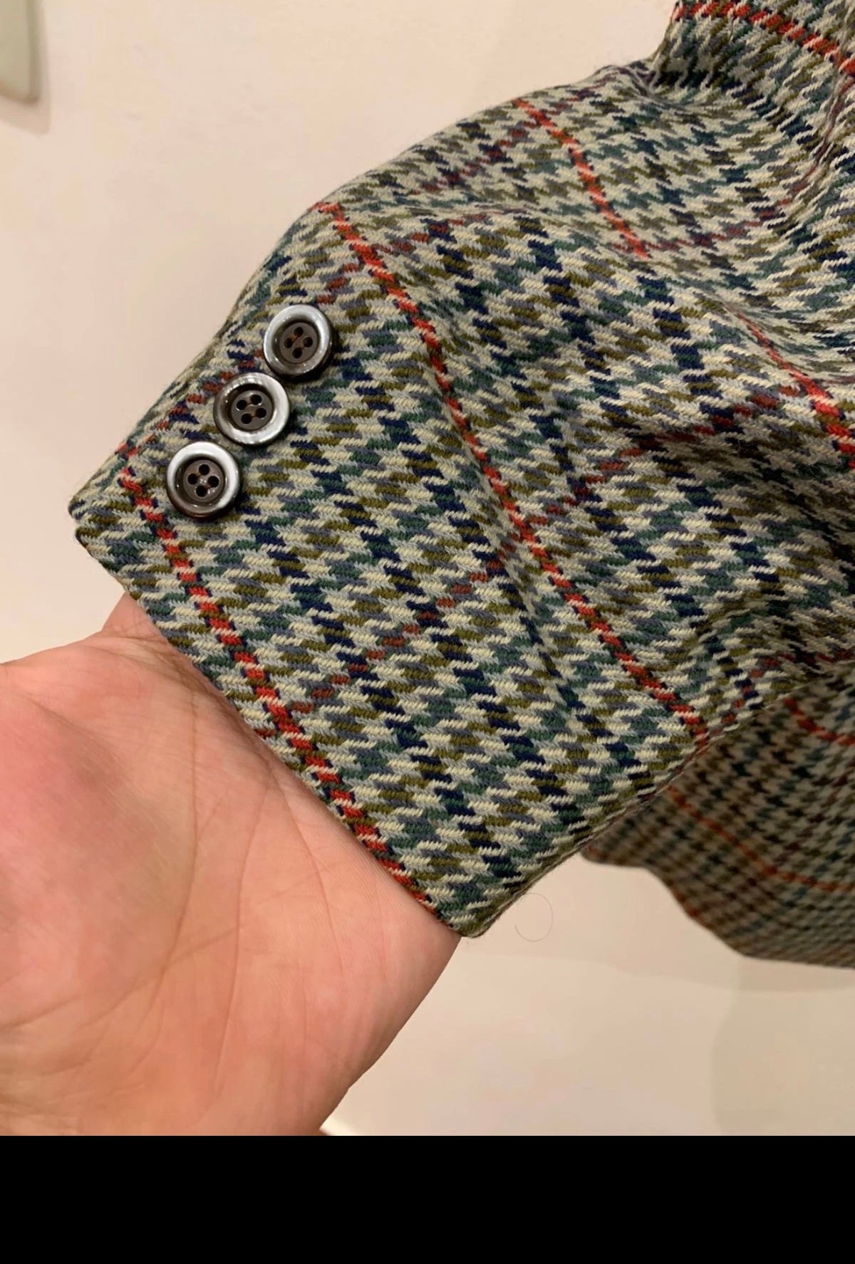 Vintage pure wool houndstooth windowpane classic greenish jacket blazer 44R