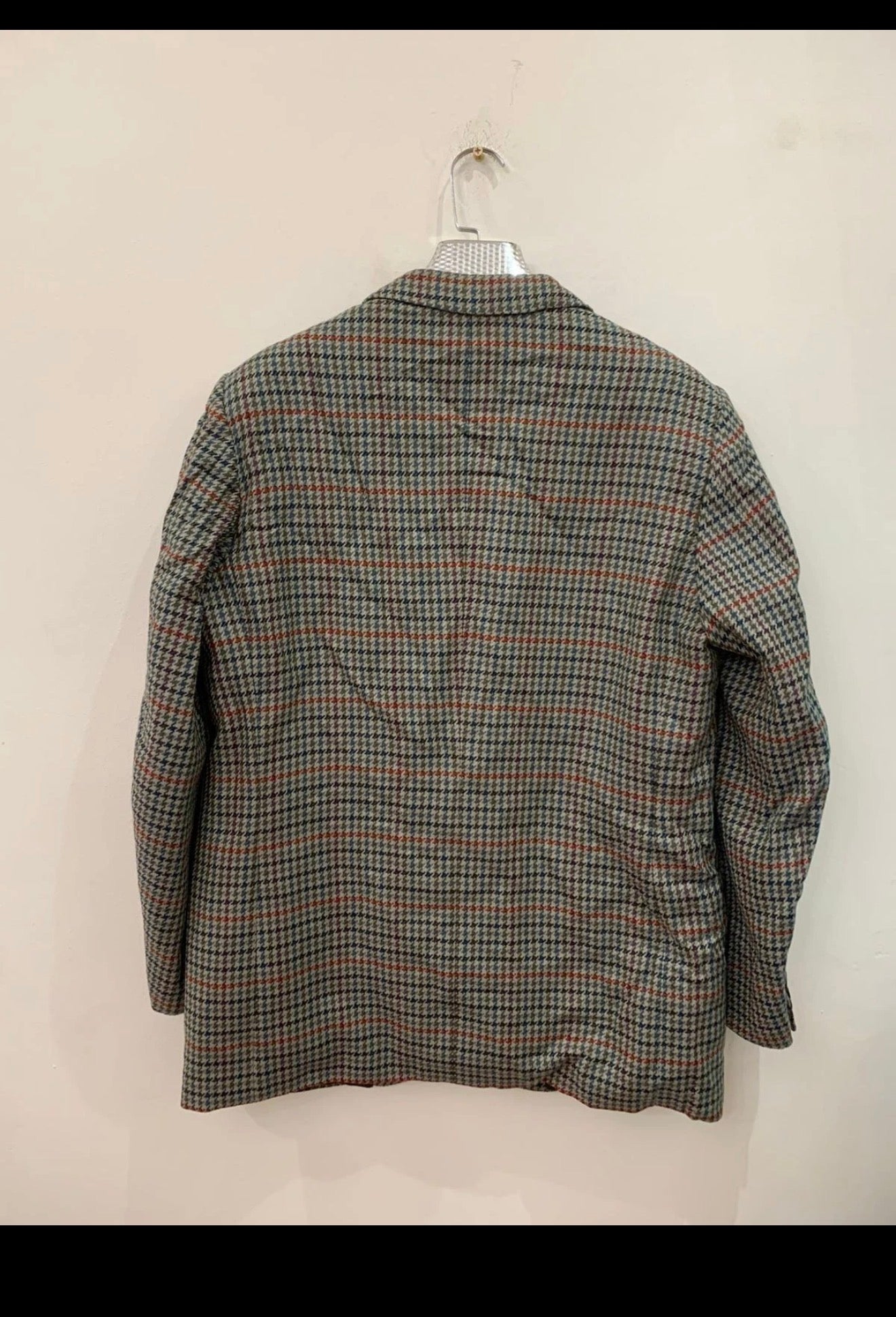 Vintage pure wool houndstooth windowpane classic greenish jacket blazer 44R