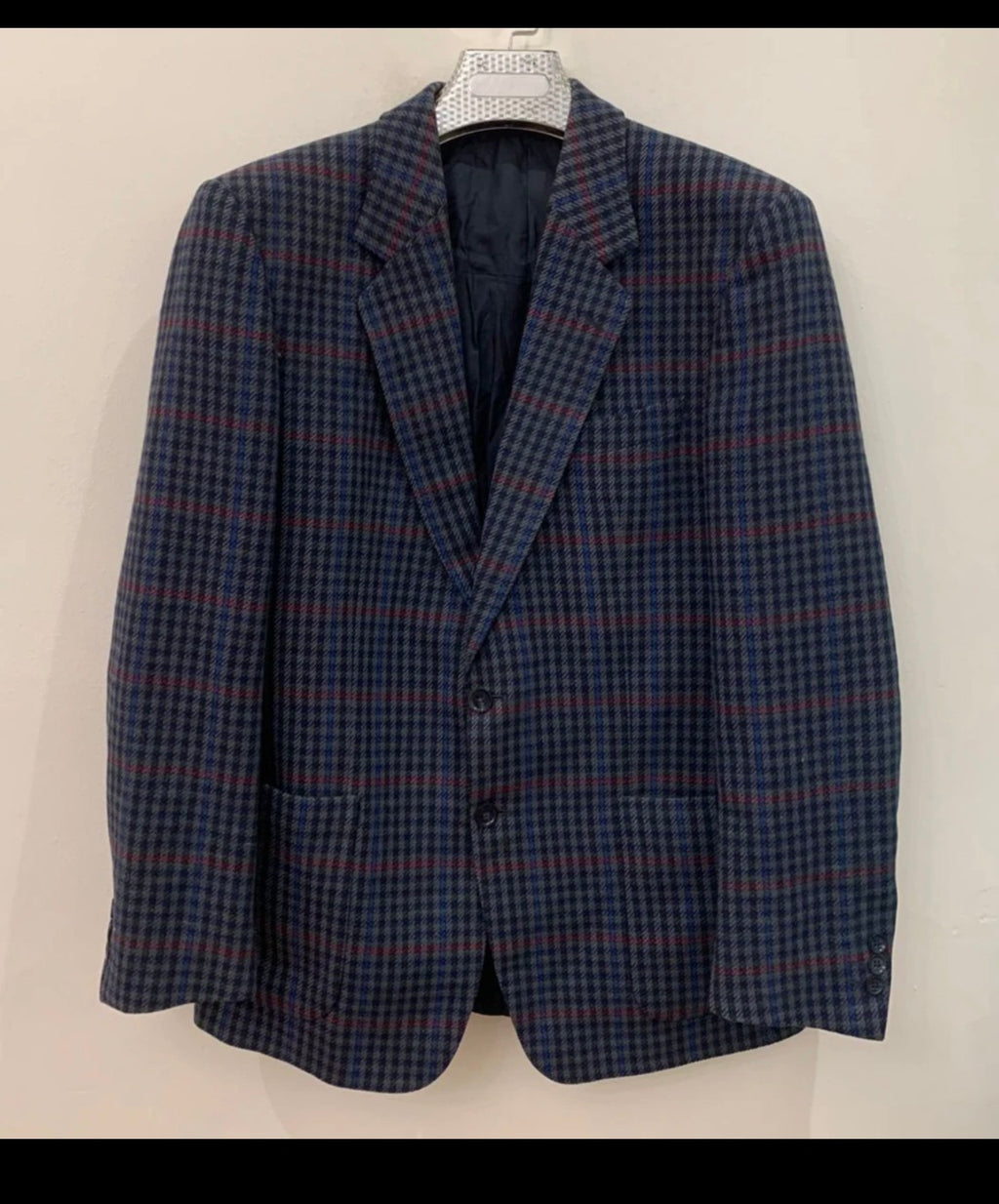 Vintage pure Lambswool wool Windowpane plaid classic hunting jacket blazer 42R