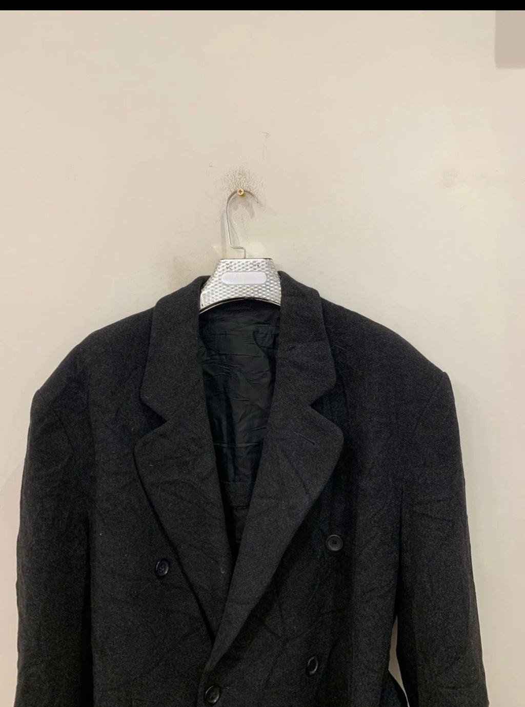 Vintage Wool Cashmere blend double breasted belted charcoal over coat 50R 2XL