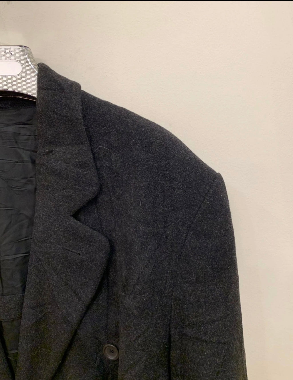 Vintage Wool Cashmere blend double breasted belted charcoal over coat 50R 2XL