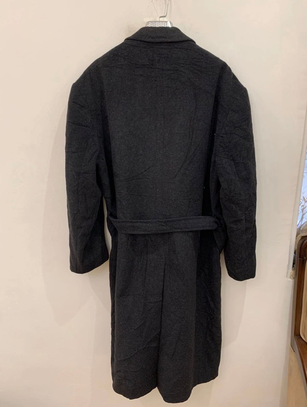 Vintage Wool Cashmere blend double breasted belted charcoal over coat 50R 2XL