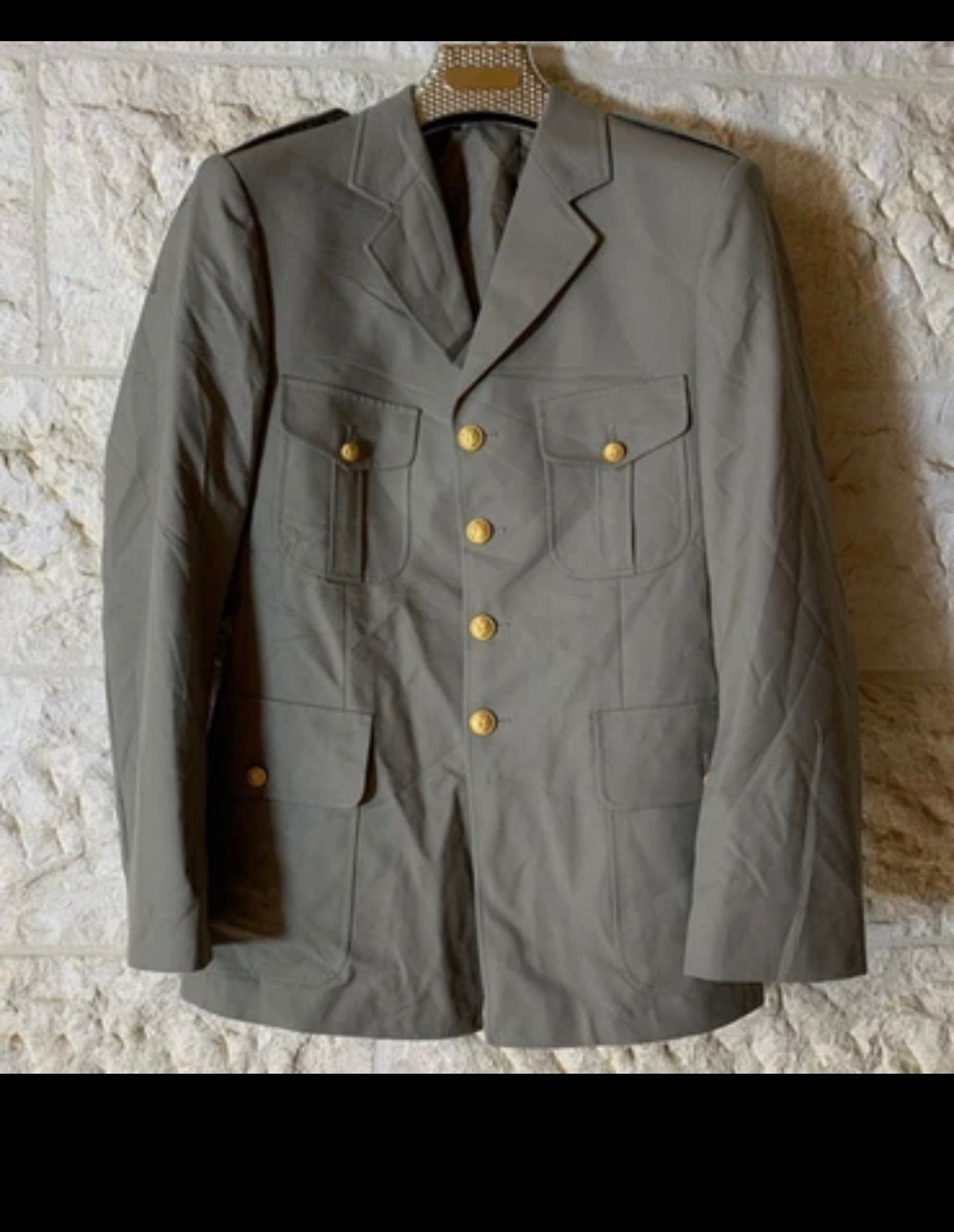 Vintage wool blend beige army military style gold button jacket 38R