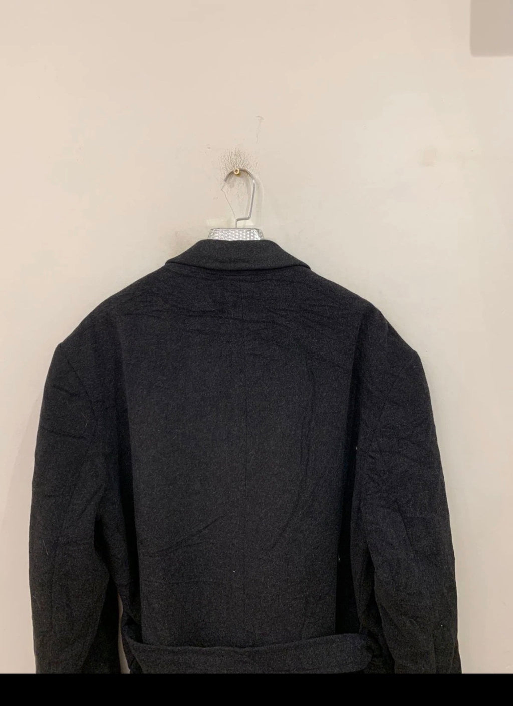 Vintage Wool Cashmere blend double breasted belted charcoal over coat 50R 2XL