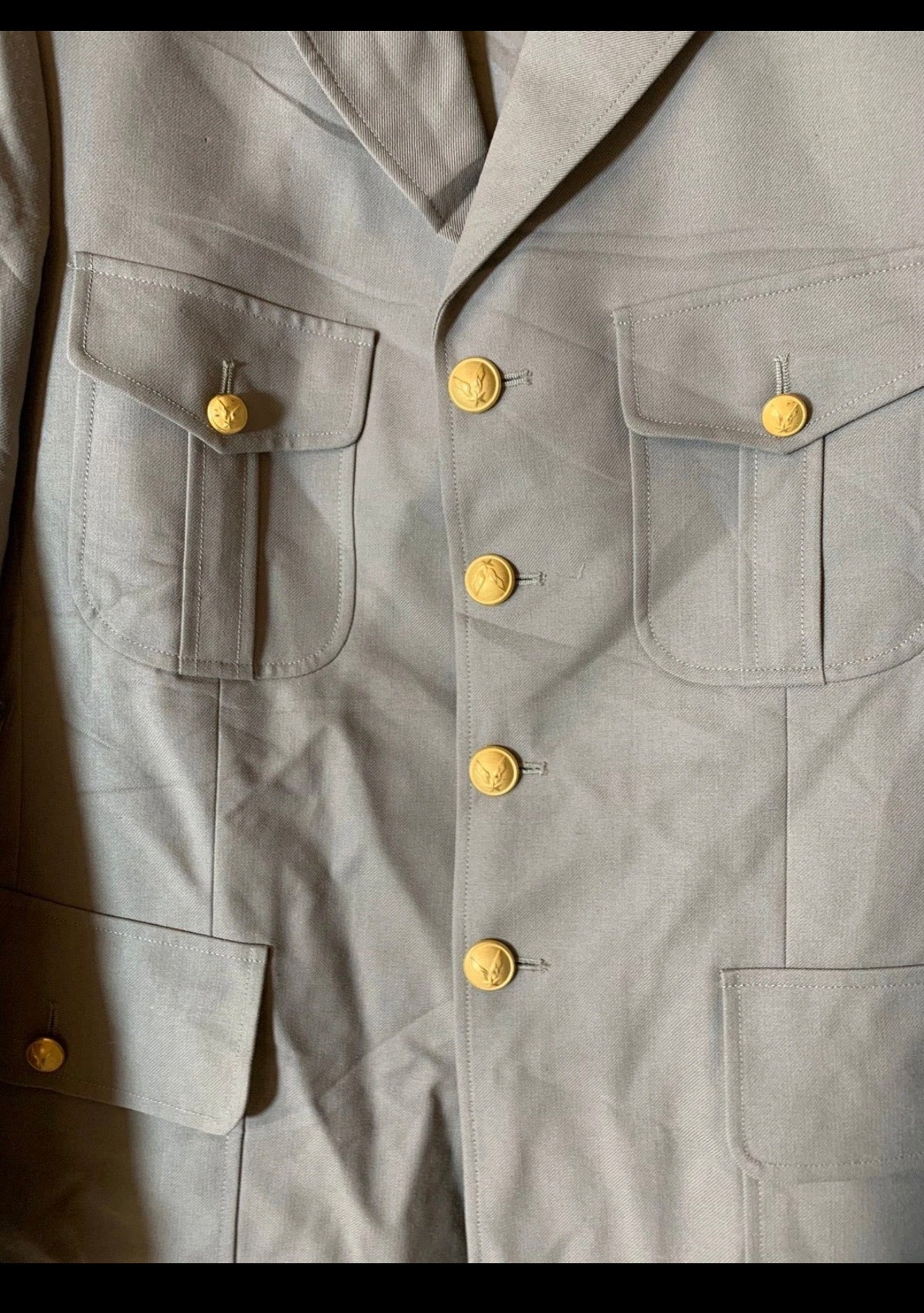 Vintage wool blend beige army military style gold button jacket 38R