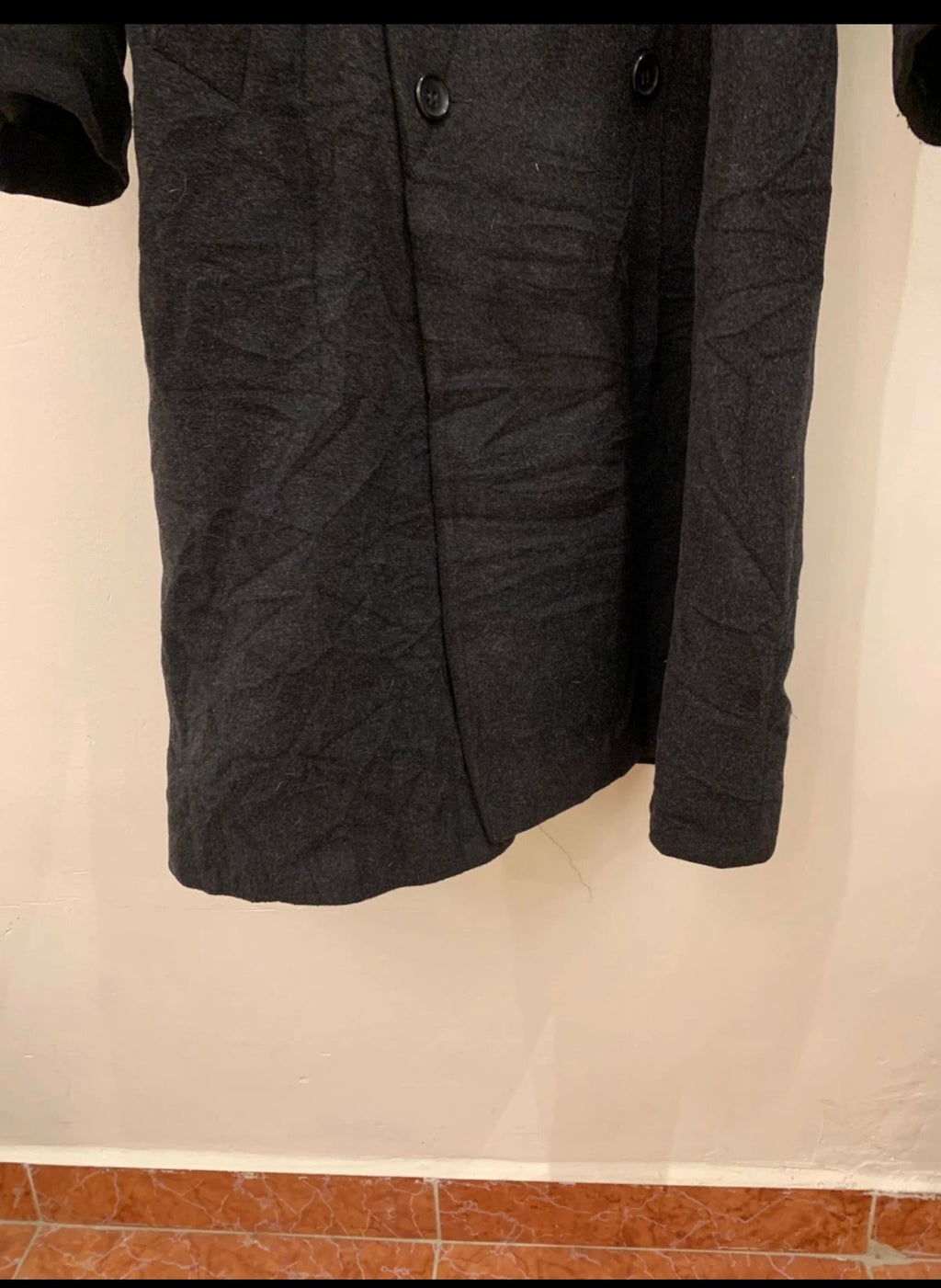 Vintage Wool Cashmere blend double breasted belted charcoal over coat 50R 2XL