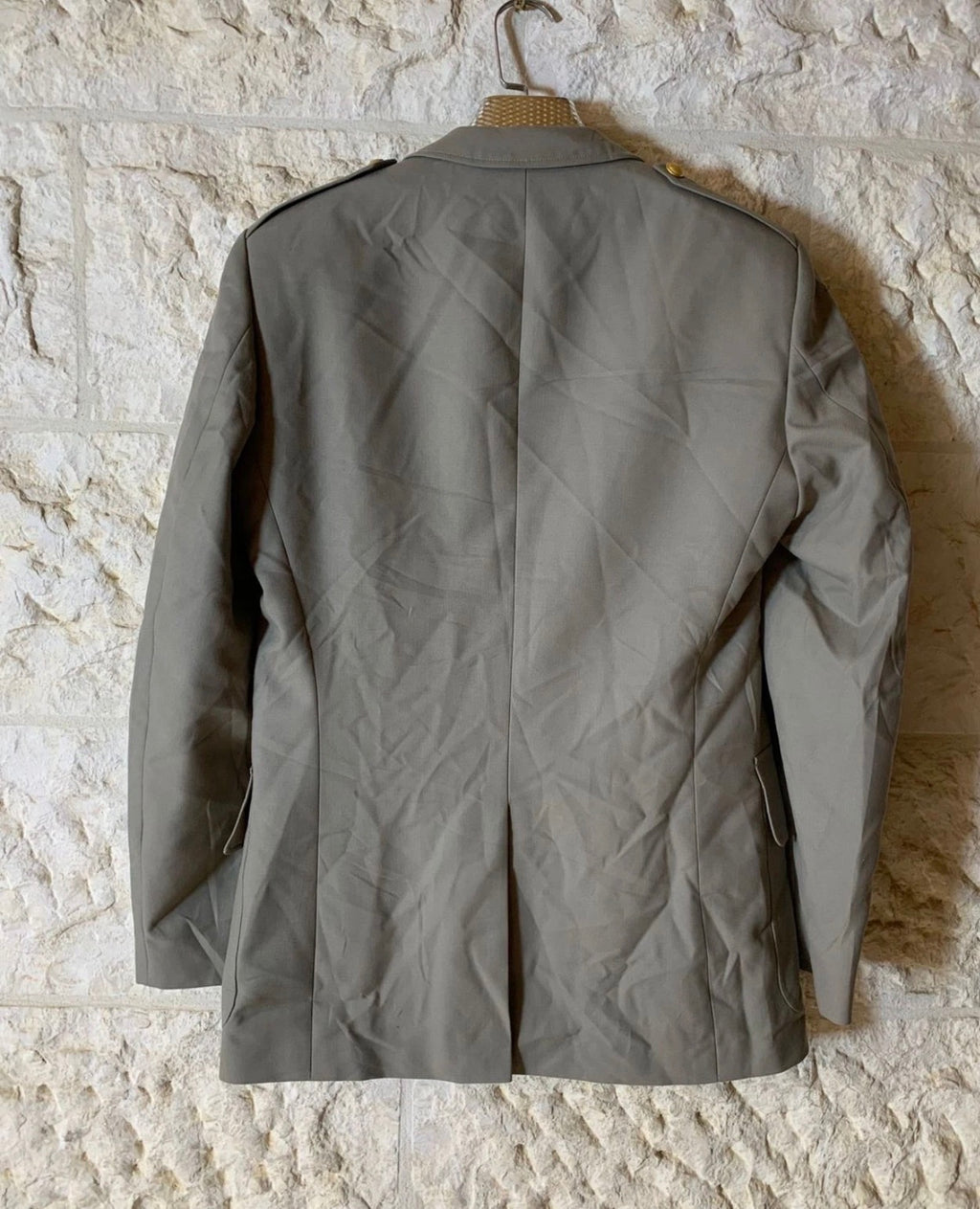 Vintage wool blend beige army military style gold button jacket 38R