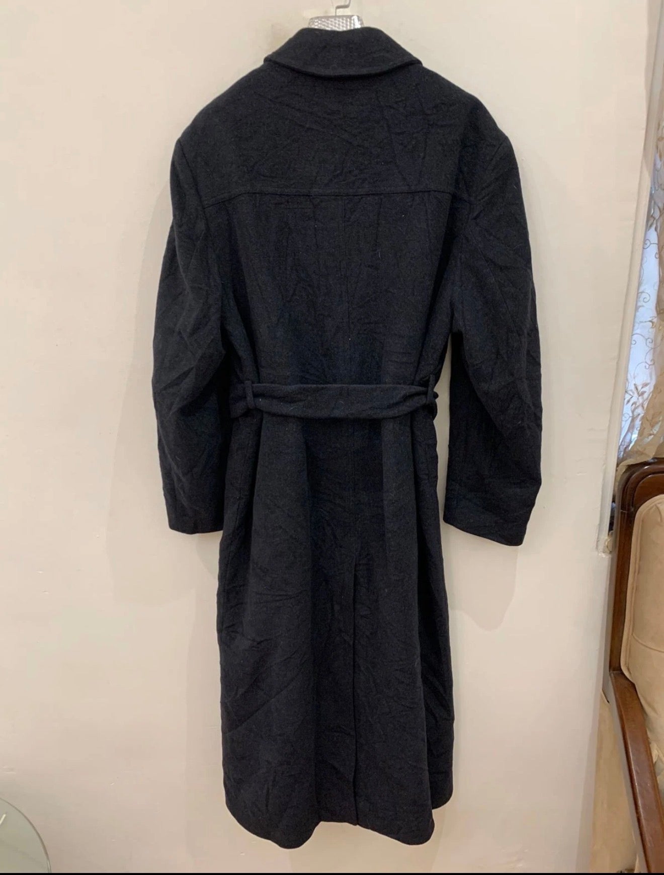 Vintage Wool Cashmere blend charcoal belted raglan long over coat 48L 48R XL