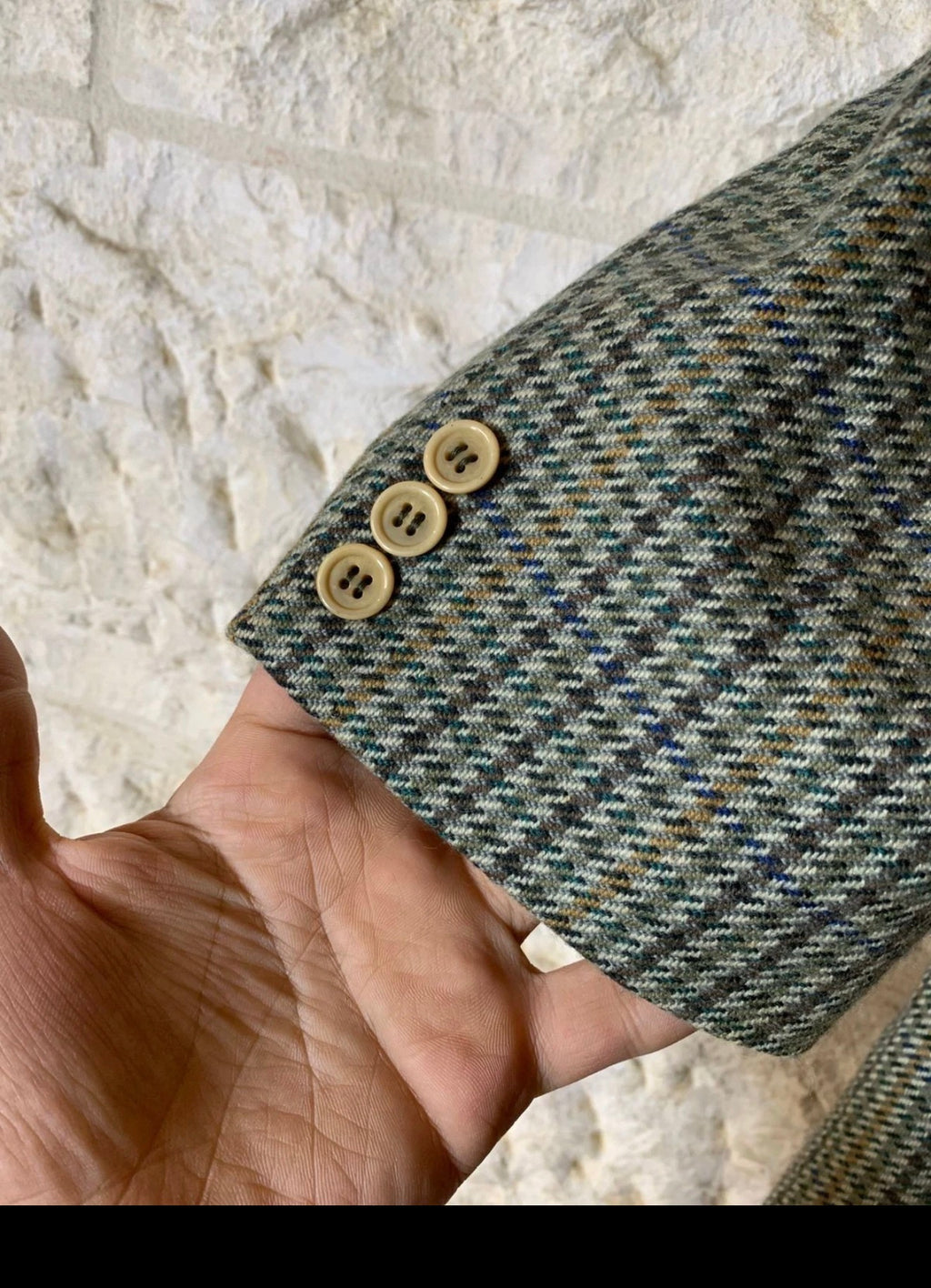 Vintage pure wool houndstooth classic greenish jacket blazer 42R 42S
