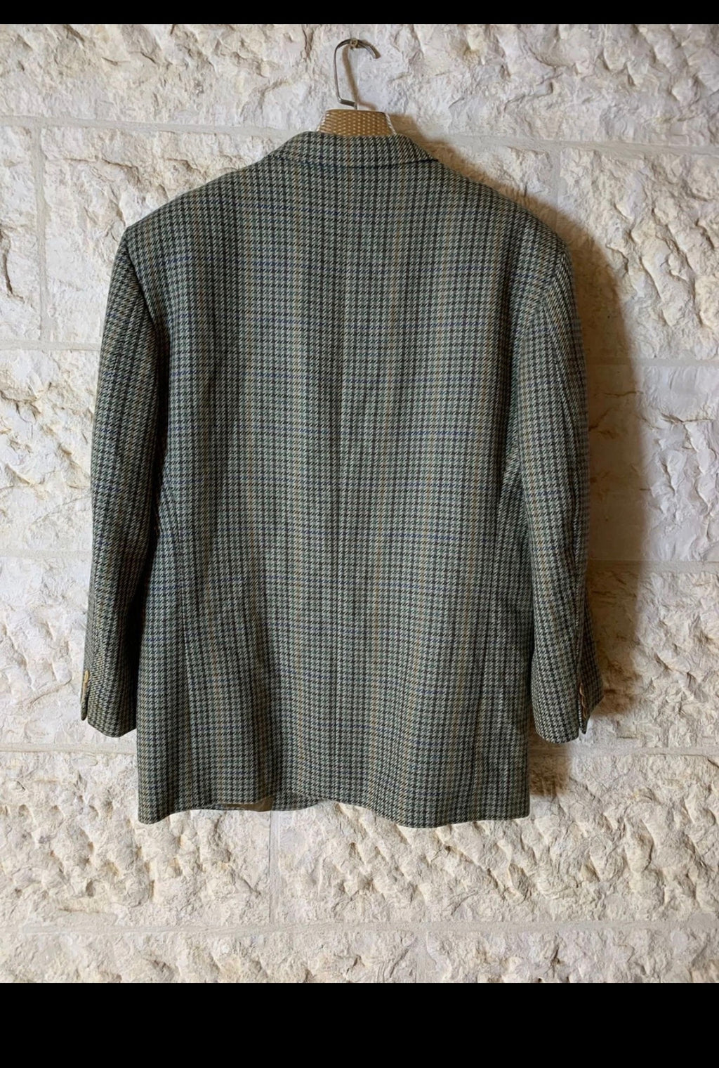 Vintage pure wool houndstooth classic greenish jacket blazer 42R 42S