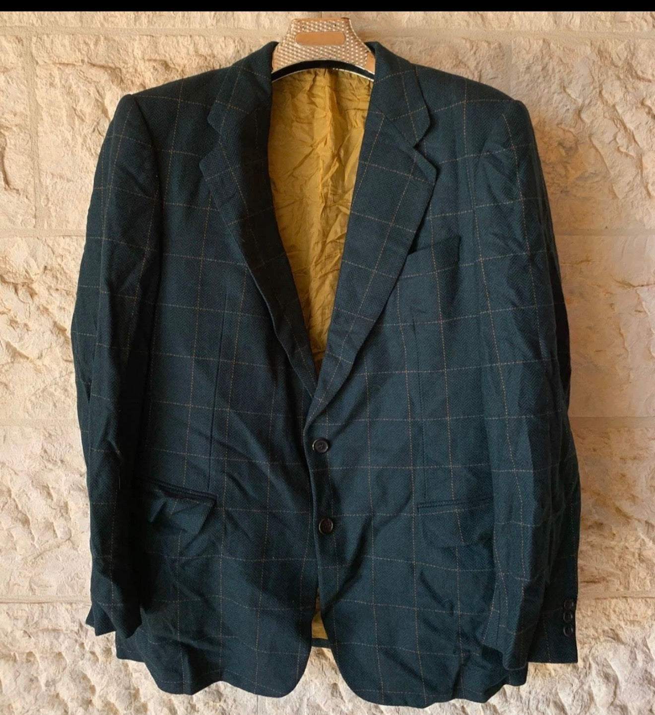 Vintage handtailored wool cashmere Windowpane green classic jacket blazer 42R