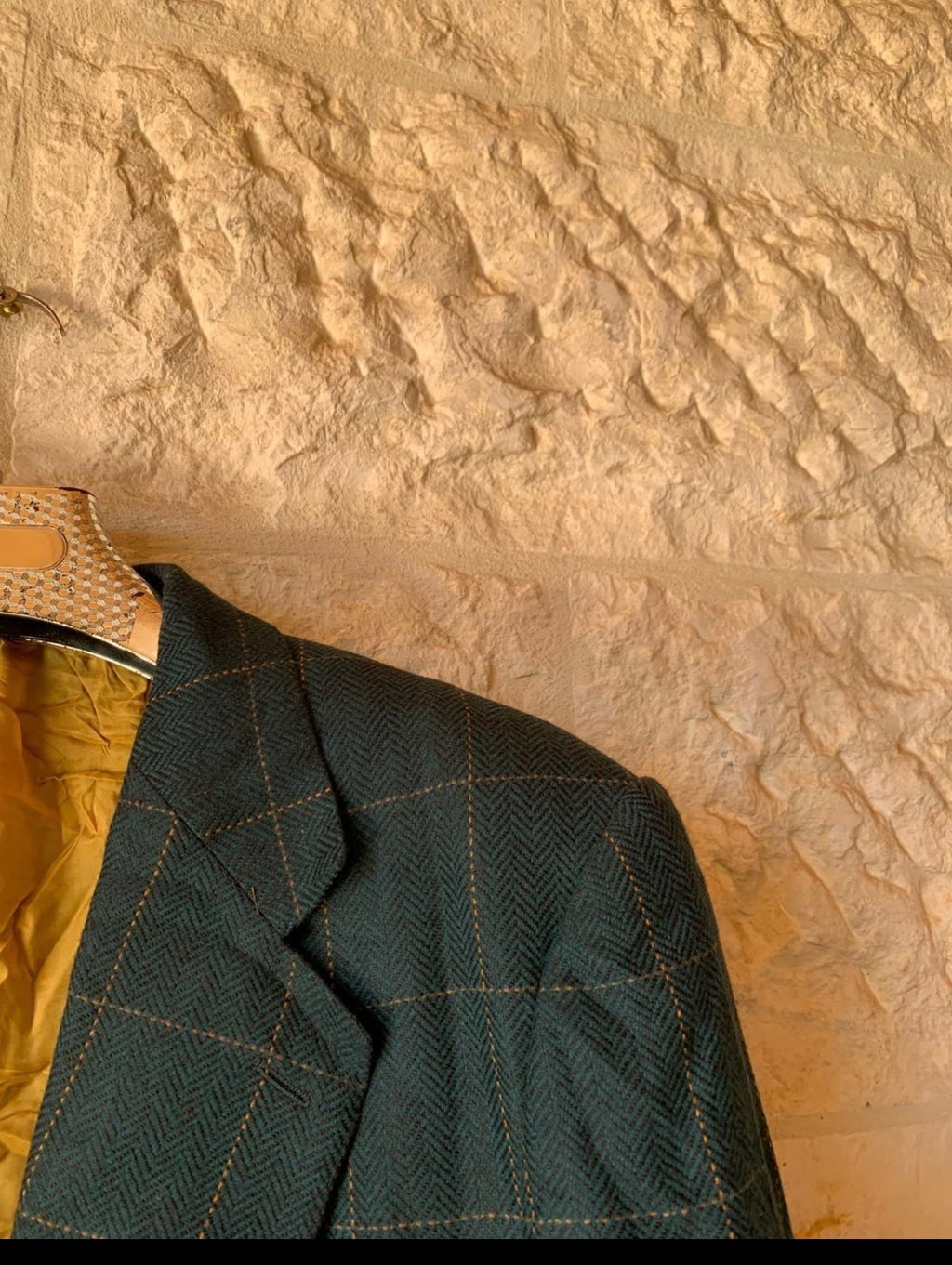 Vintage handtailored wool cashmere Windowpane green classic jacket blazer 42R