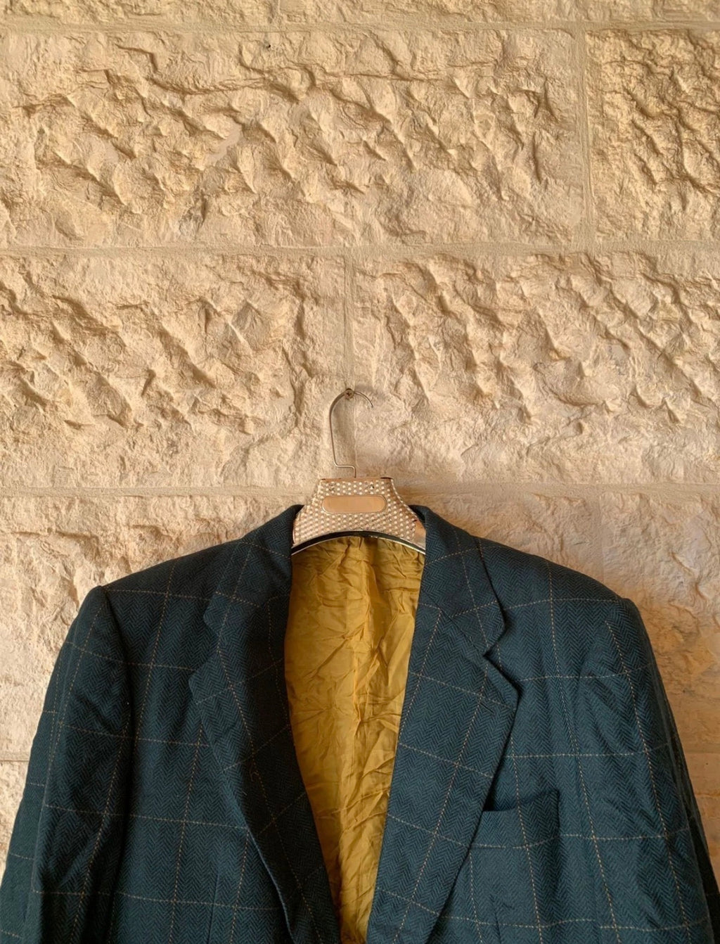 Vintage handtailored wool cashmere Windowpane green classic jacket blazer 42R