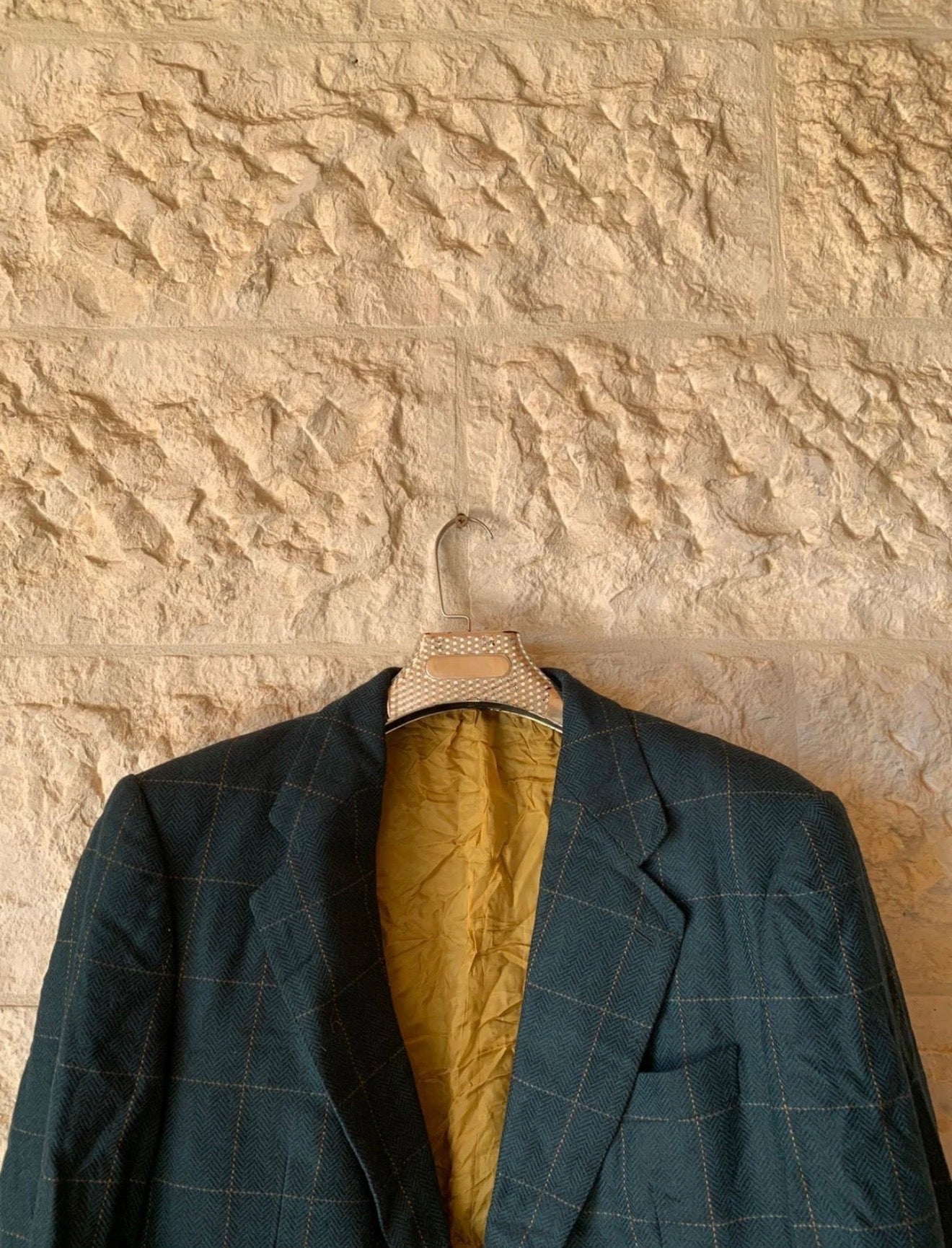 Vintage handtailored wool cashmere Windowpane green classic jacket blazer 42R