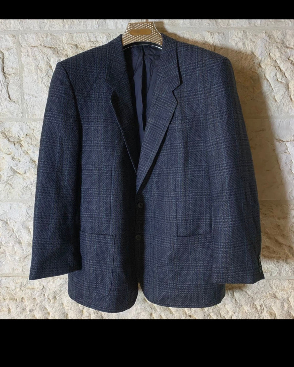 Vintage pure wool camouflage check classic unique navy jacket blazer 44R