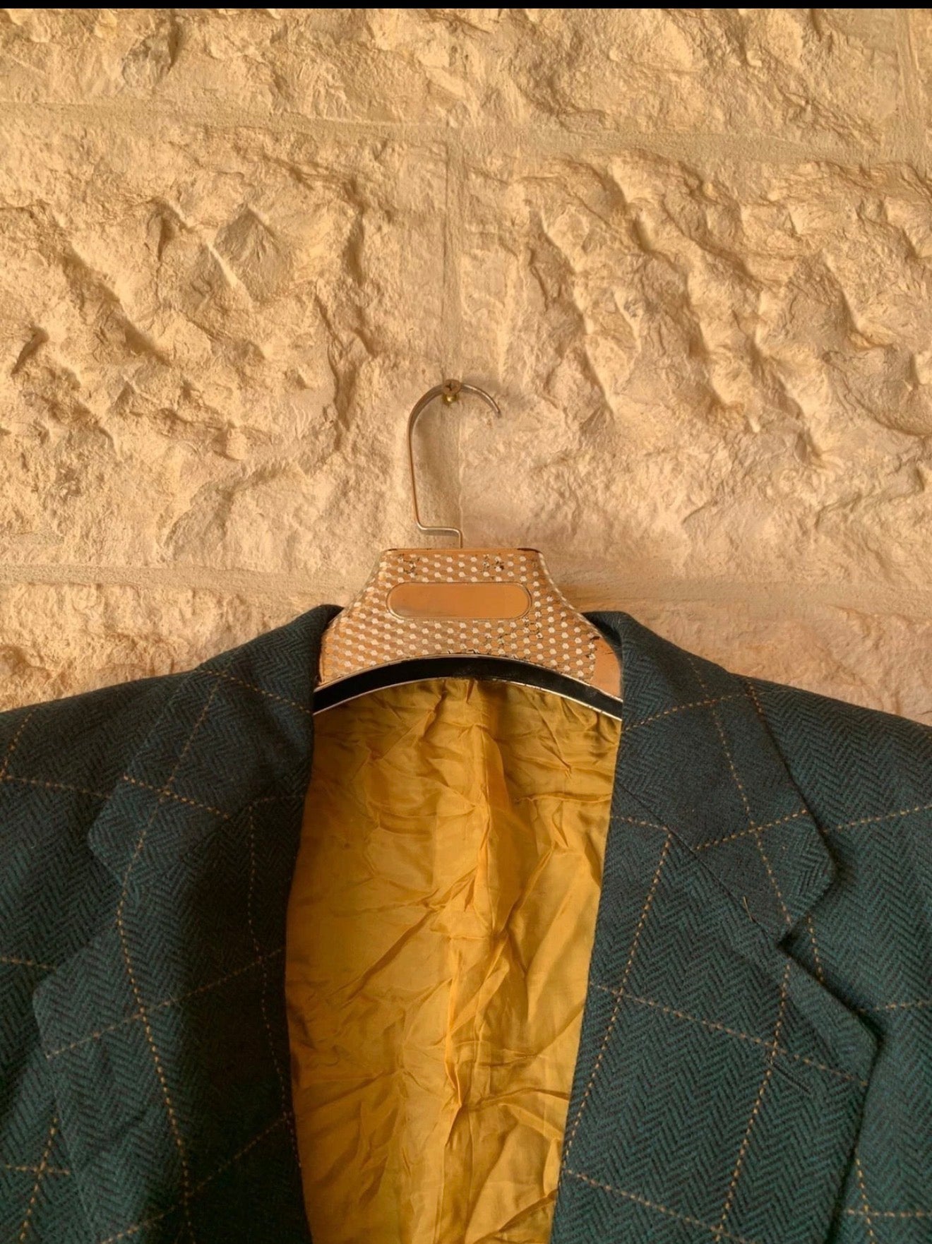 Vintage handtailored wool cashmere Windowpane green classic jacket blazer 42R