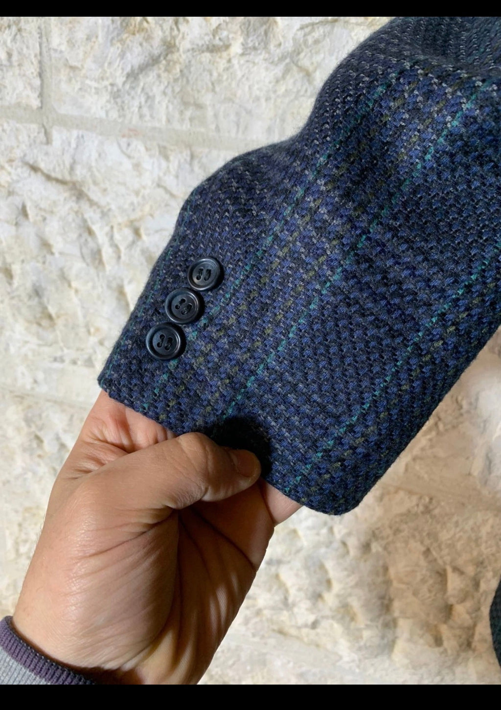 Vintage pure wool camouflage check classic unique navy jacket blazer 44R
