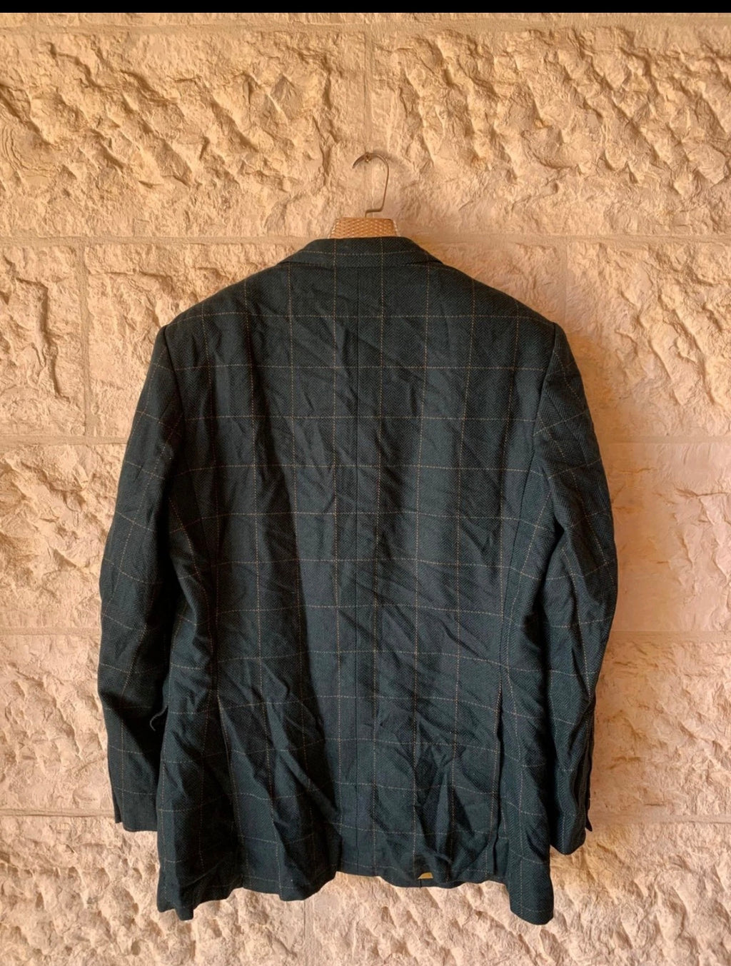 Vintage handtailored wool cashmere Windowpane green classic jacket blazer 42R