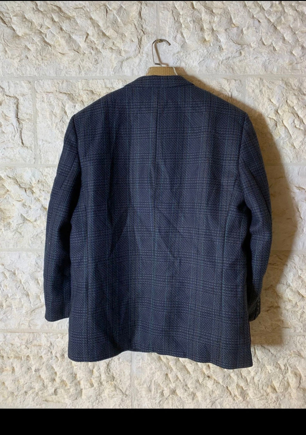 Vintage pure wool camouflage check classic unique navy jacket blazer 44R