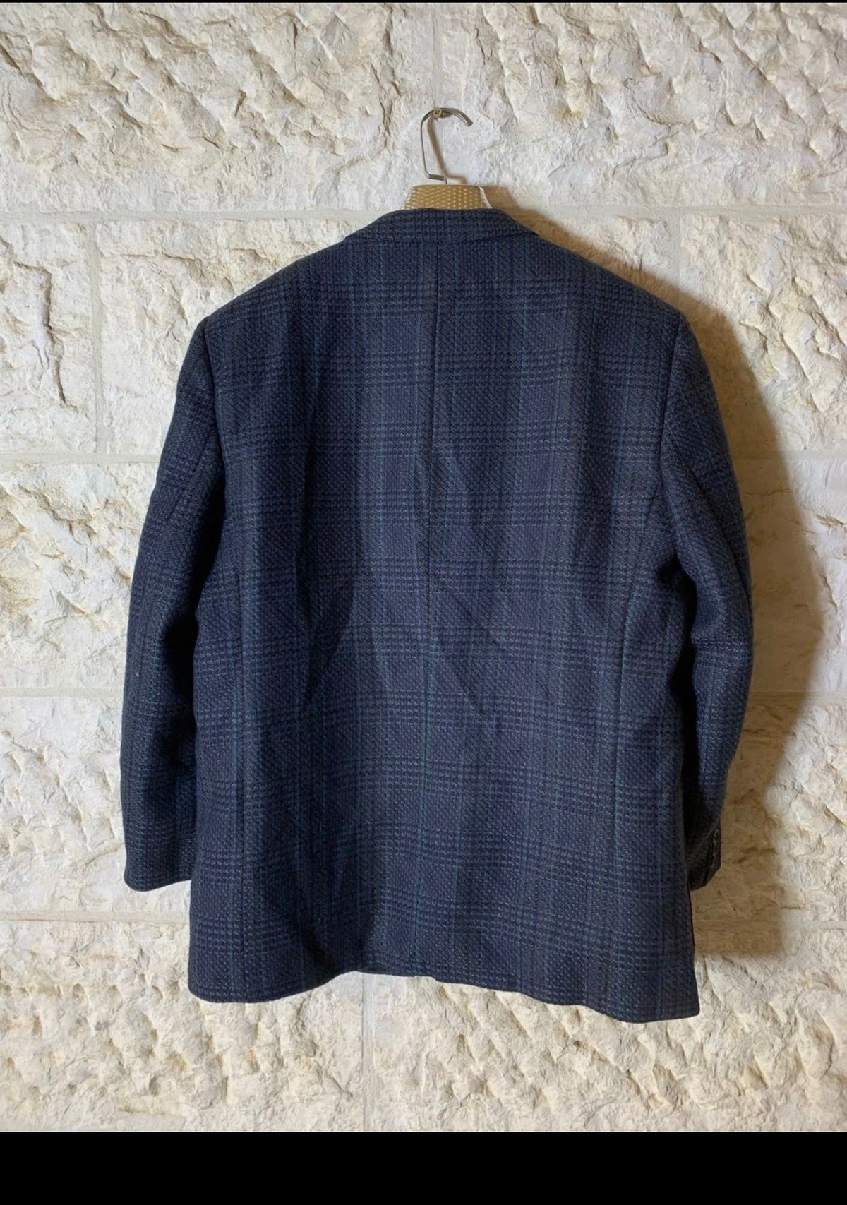 Vintage pure wool camouflage check classic unique navy jacket blazer 44R