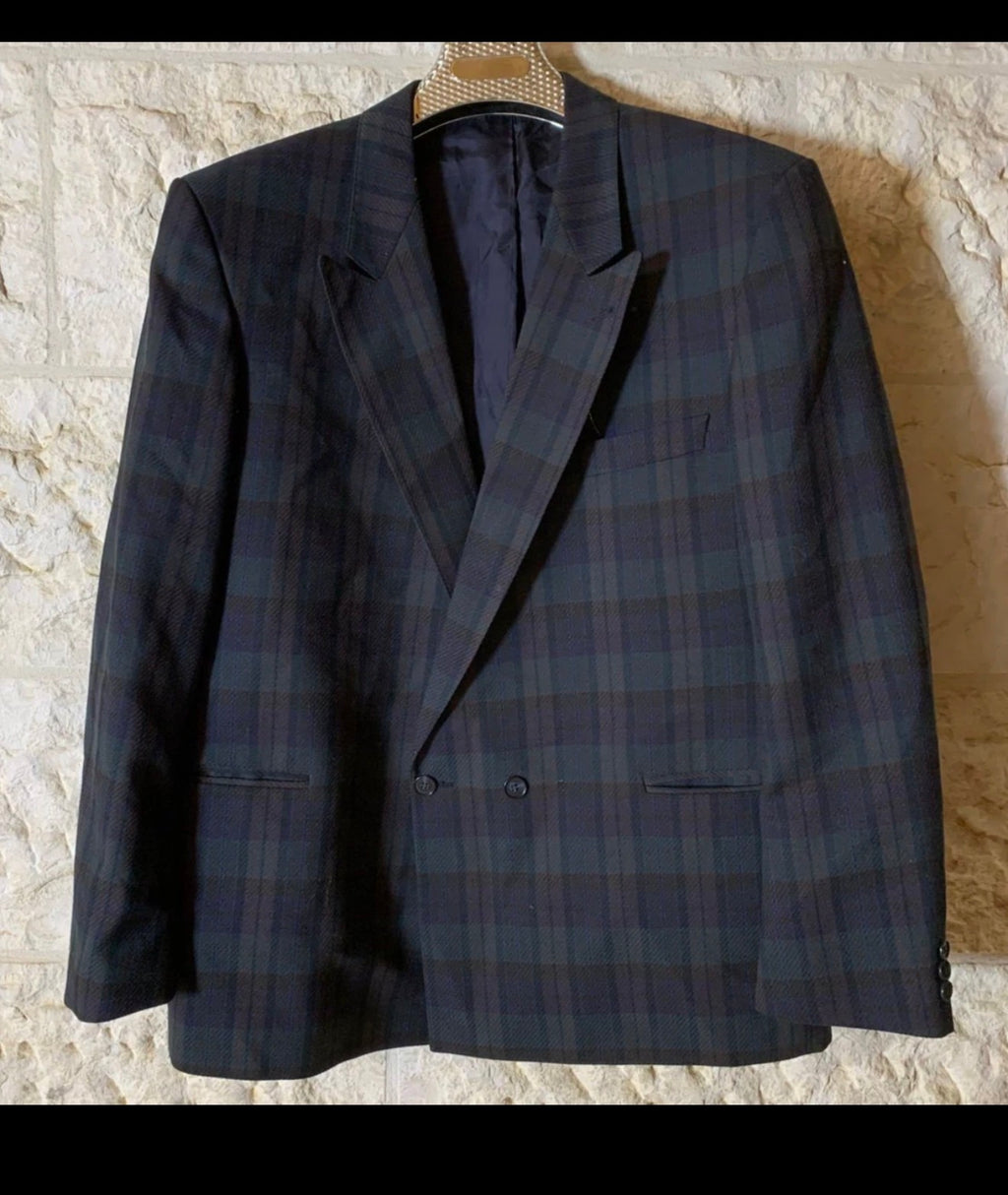 Vintage Angelo Litrico wool blend double breasted plaid jacket blazer 44R