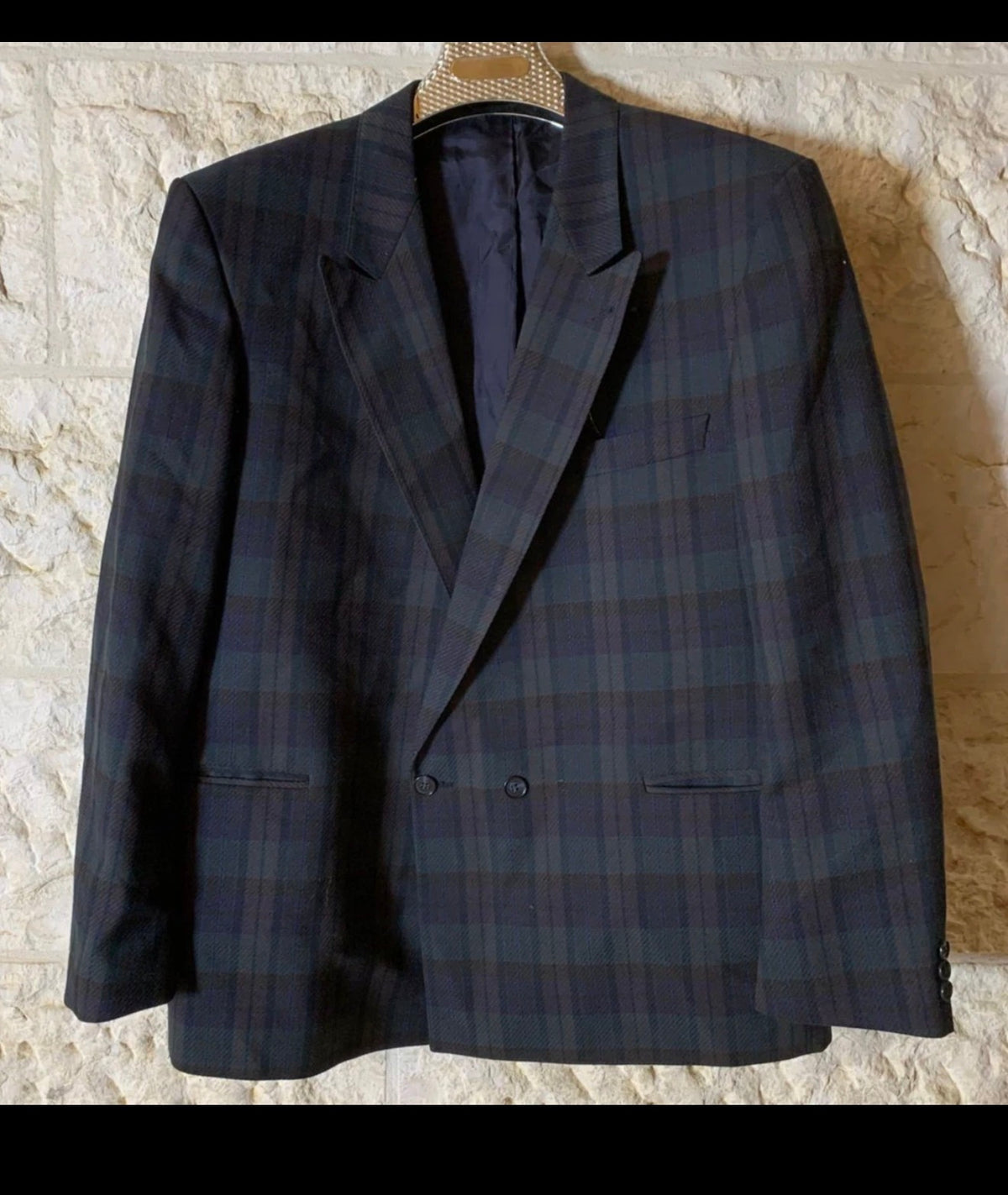 Vintage Angelo Litrico wool blend double breasted plaid jacket blazer 44R