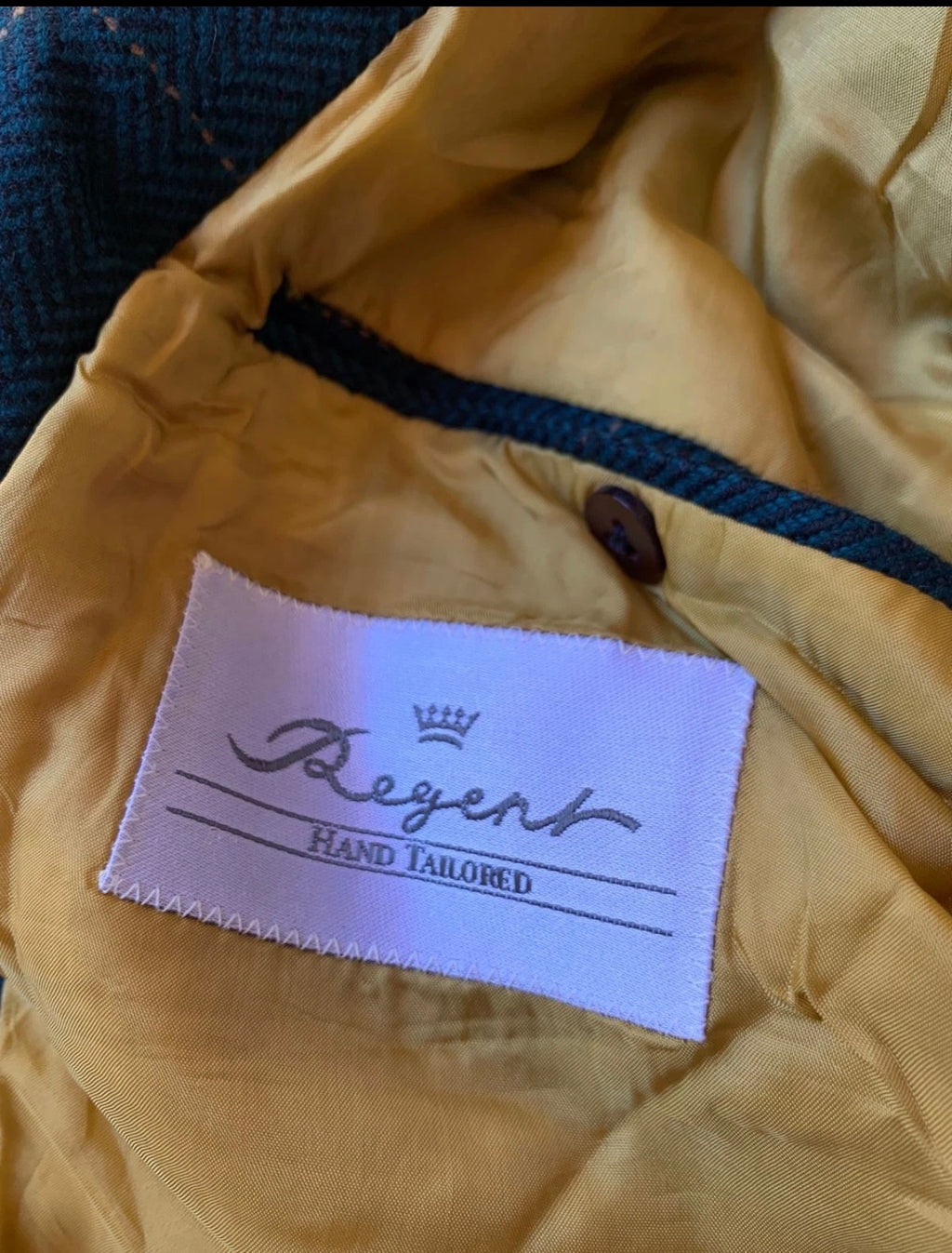 Vintage handtailored wool cashmere Windowpane green classic jacket blazer 42R