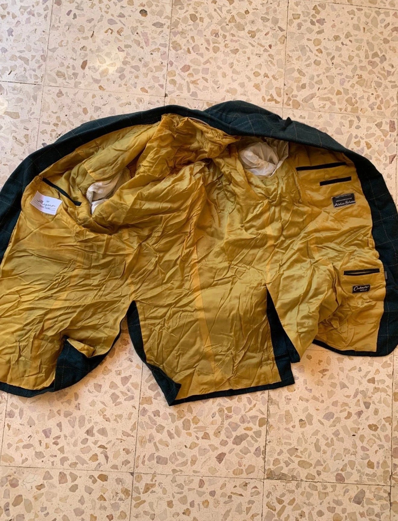 Vintage handtailored wool cashmere Windowpane green classic jacket blazer 42R