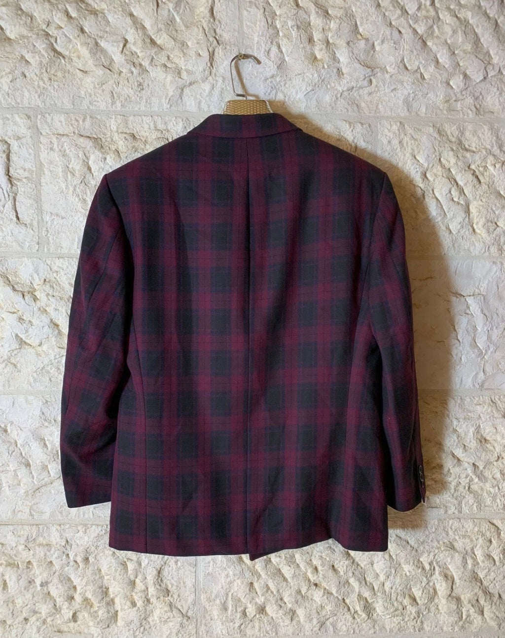 Vintage wool blend Windowpane plaid double breasted classic jacket blazer 40R