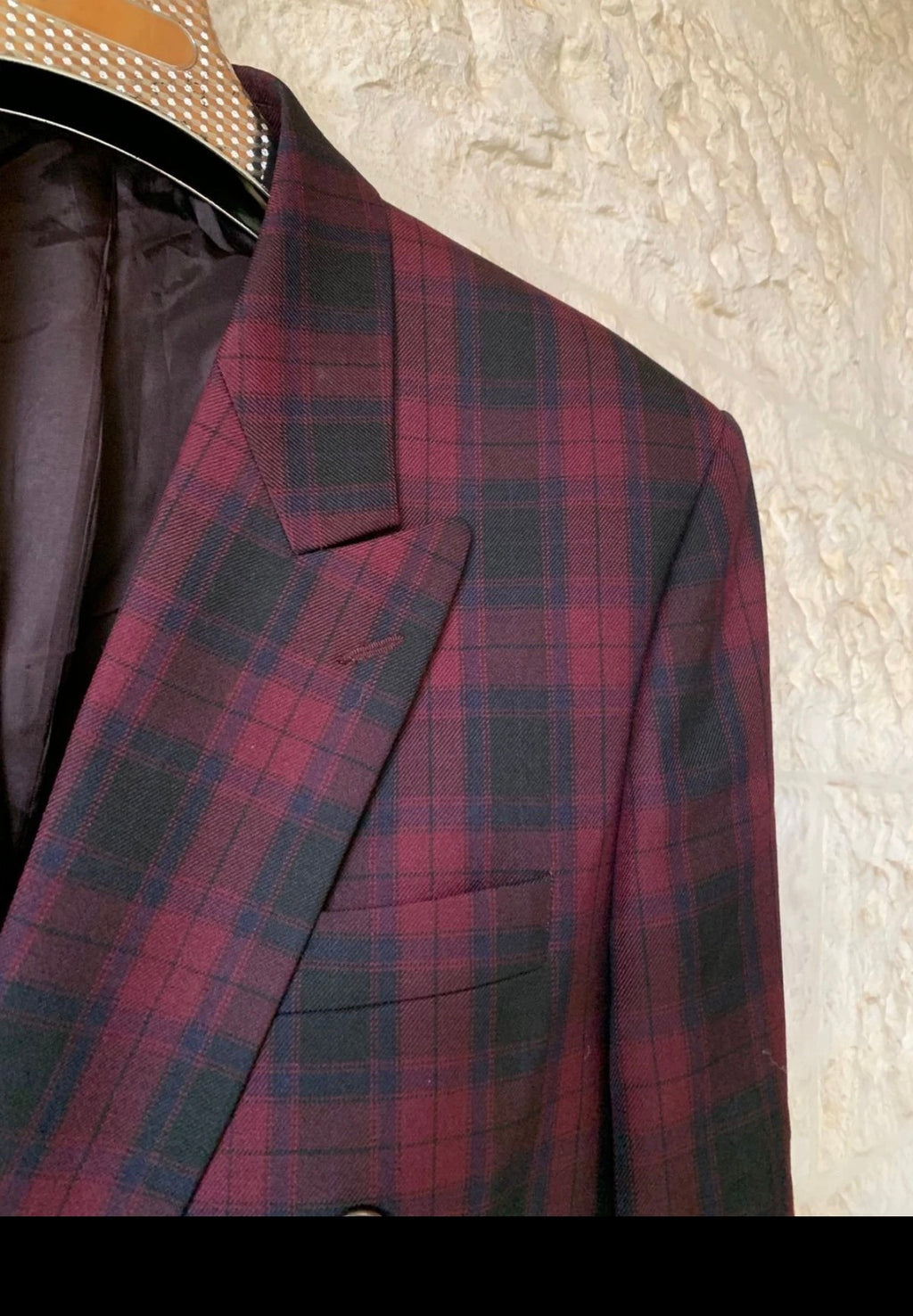 Vintage wool blend Windowpane plaid double breasted classic jacket blazer 40R