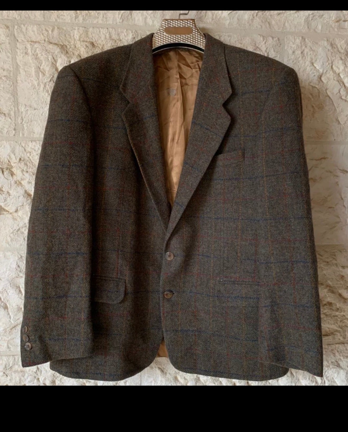 Vintage pure wool Tweed Windowpane green hunting jacket blazer 42R