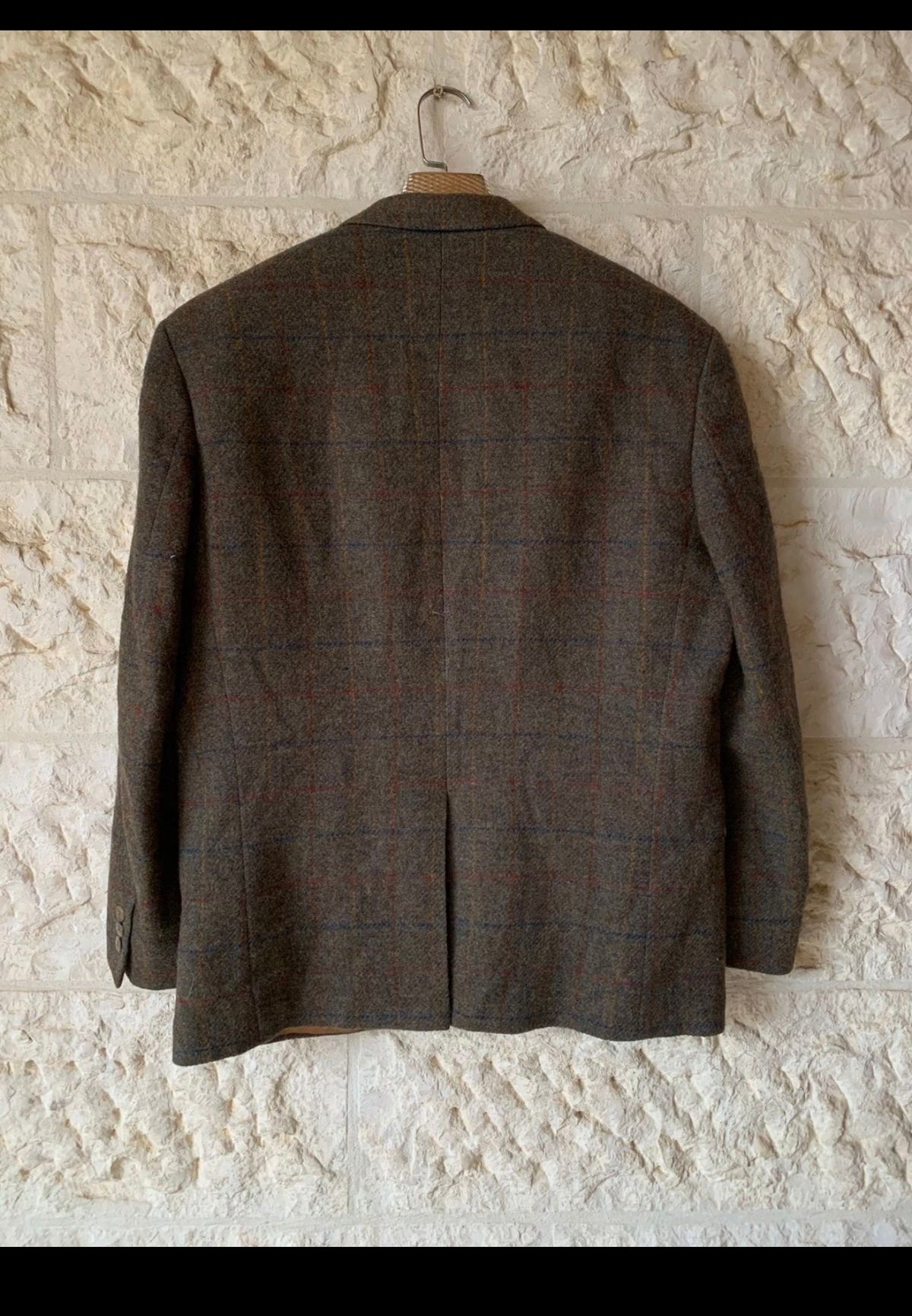 Vintage pure wool Tweed Windowpane green hunting jacket blazer 42R