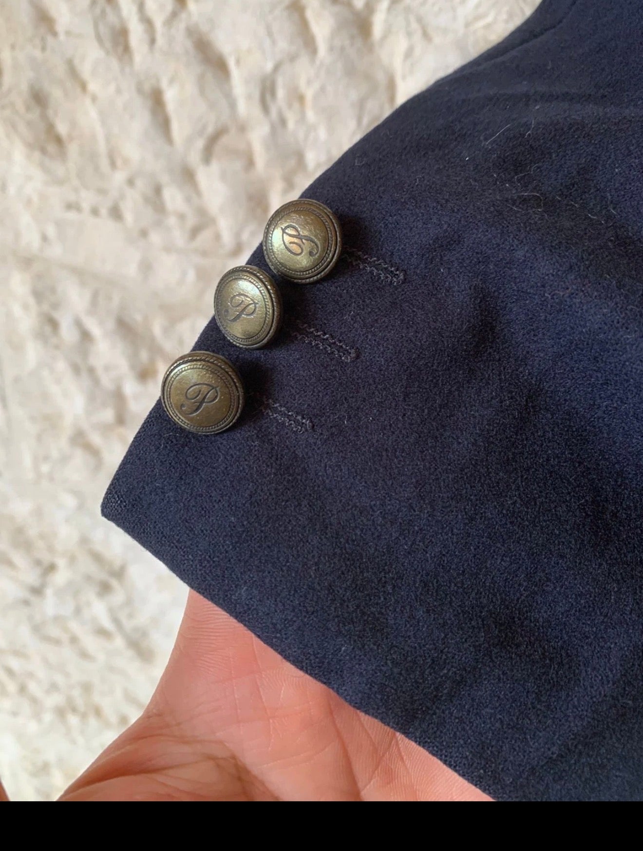 Vintage pure wool bronze button classic navy jacket blazer 46R XL