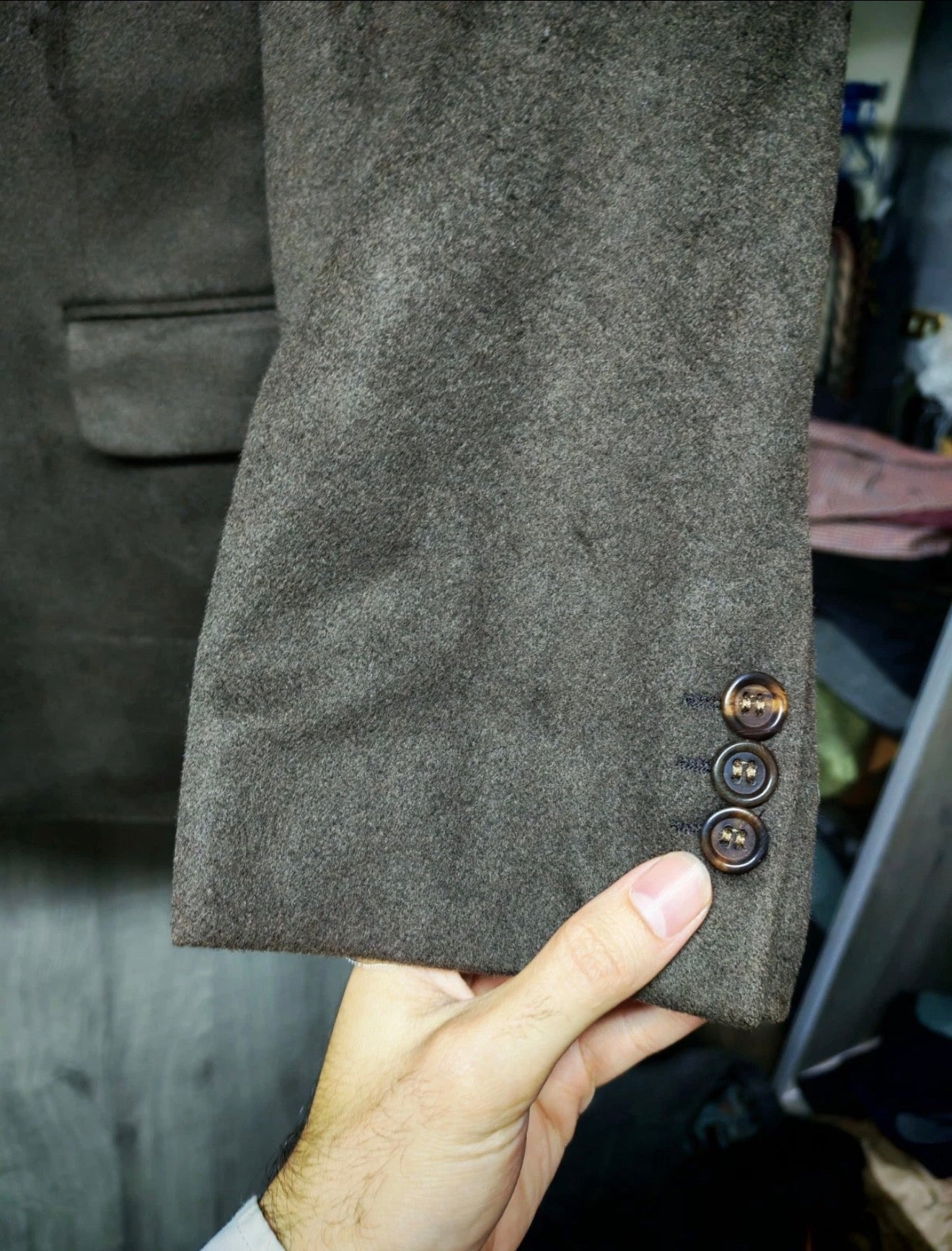 Vintage 100% pure cashmere classic 3 button brown suit jacket blazer 42R