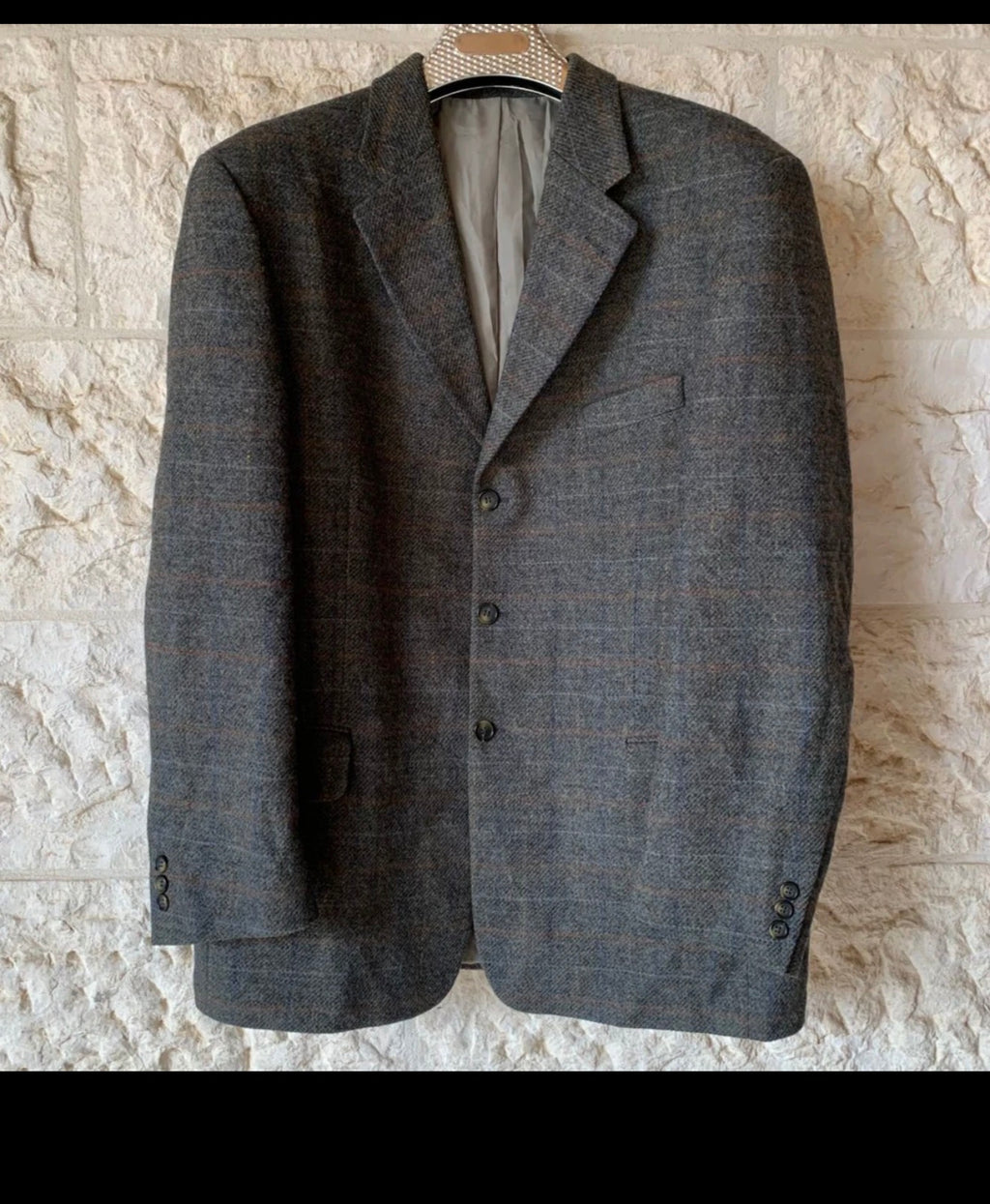 Vintage Canda pure wool Tweed Windowpane green hunting jacket blazer 46R 46L XL