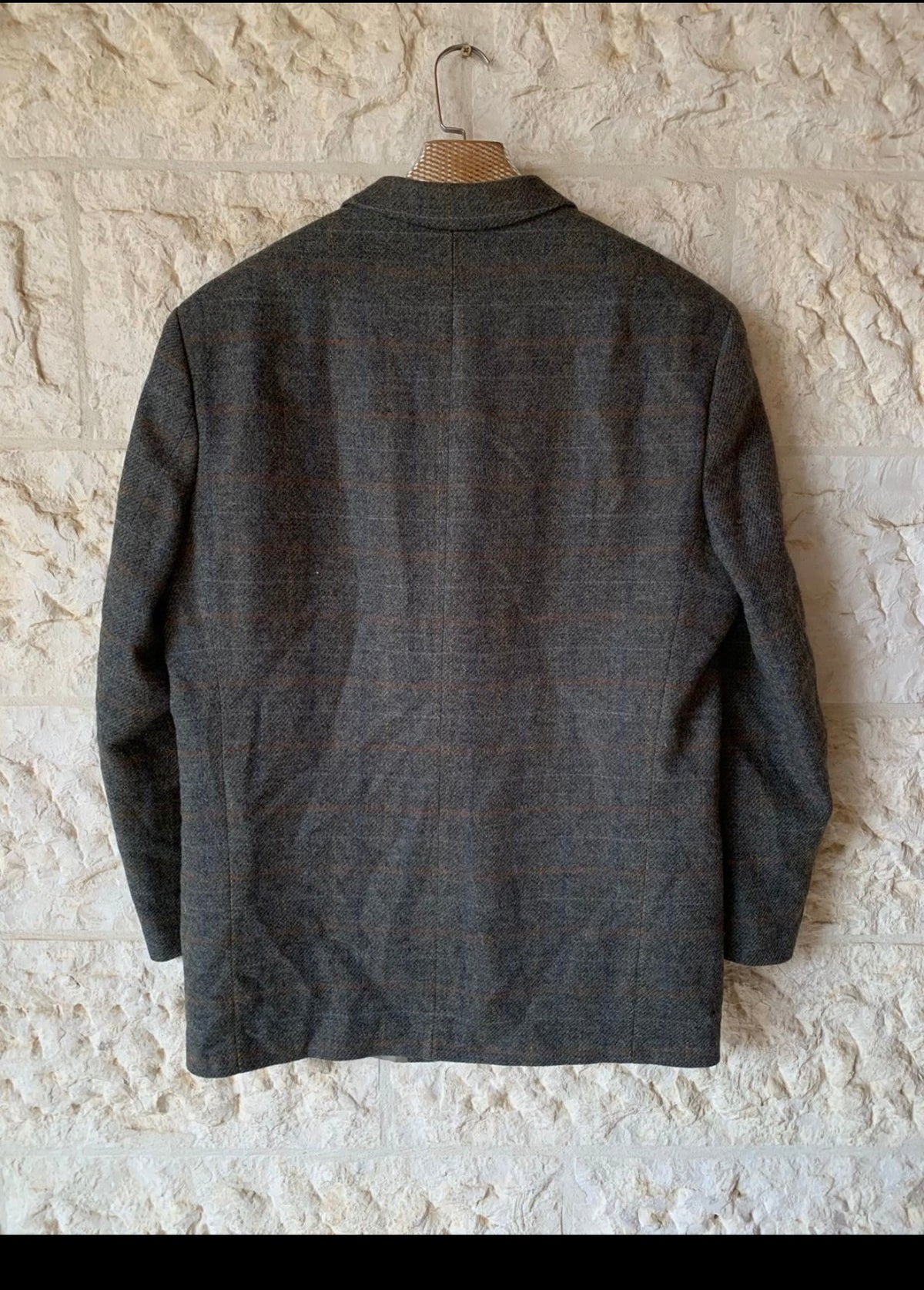 Vintage Canda pure wool Tweed Windowpane green hunting jacket blazer 46R 46L XL